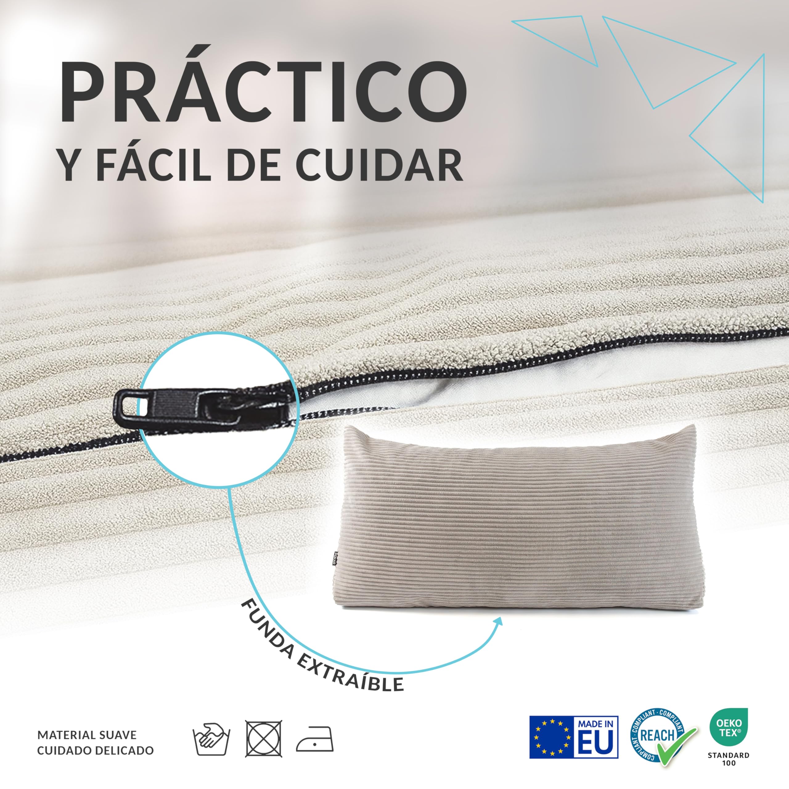 POKAR Almohada Lectura Cuña 160x50x20 cm | Cojín Respaldo para Cama y Sofá con Apoyo Espalda | Cojín Lumbar con Funda de Pana Suave y Bolsillos Laterales | Certificado Öko Tex | Caqui