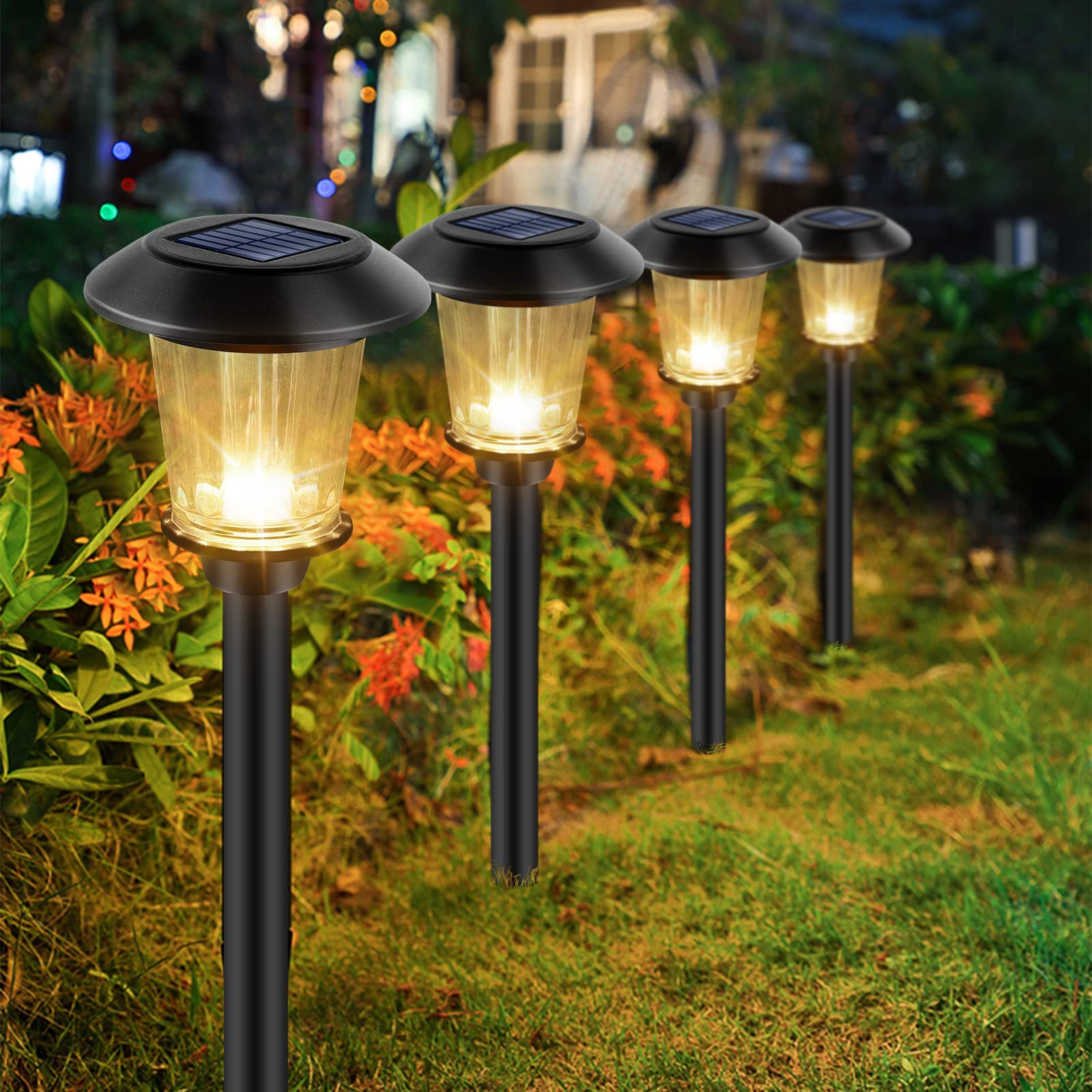 Luces solares de cristal, luces solares para exteriores, 2 modos, impermeables, con energía solar, iluminación decorativa de paisaje para caminos, patios, pasarelas (paquete de 6, color blanco cálido) 3