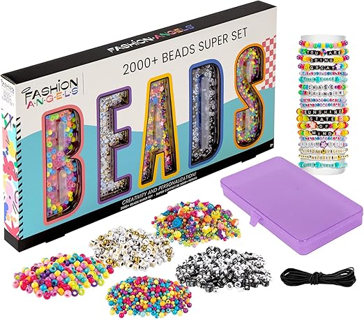 Fashion Angels 2000+ Beads Super Set - Assorted Colored Beads and Alphabet Beads for Friendship Bracelets, Rings and Necklaces - Jewelry Design Kit with Keeper Case - Ages 8 and Up