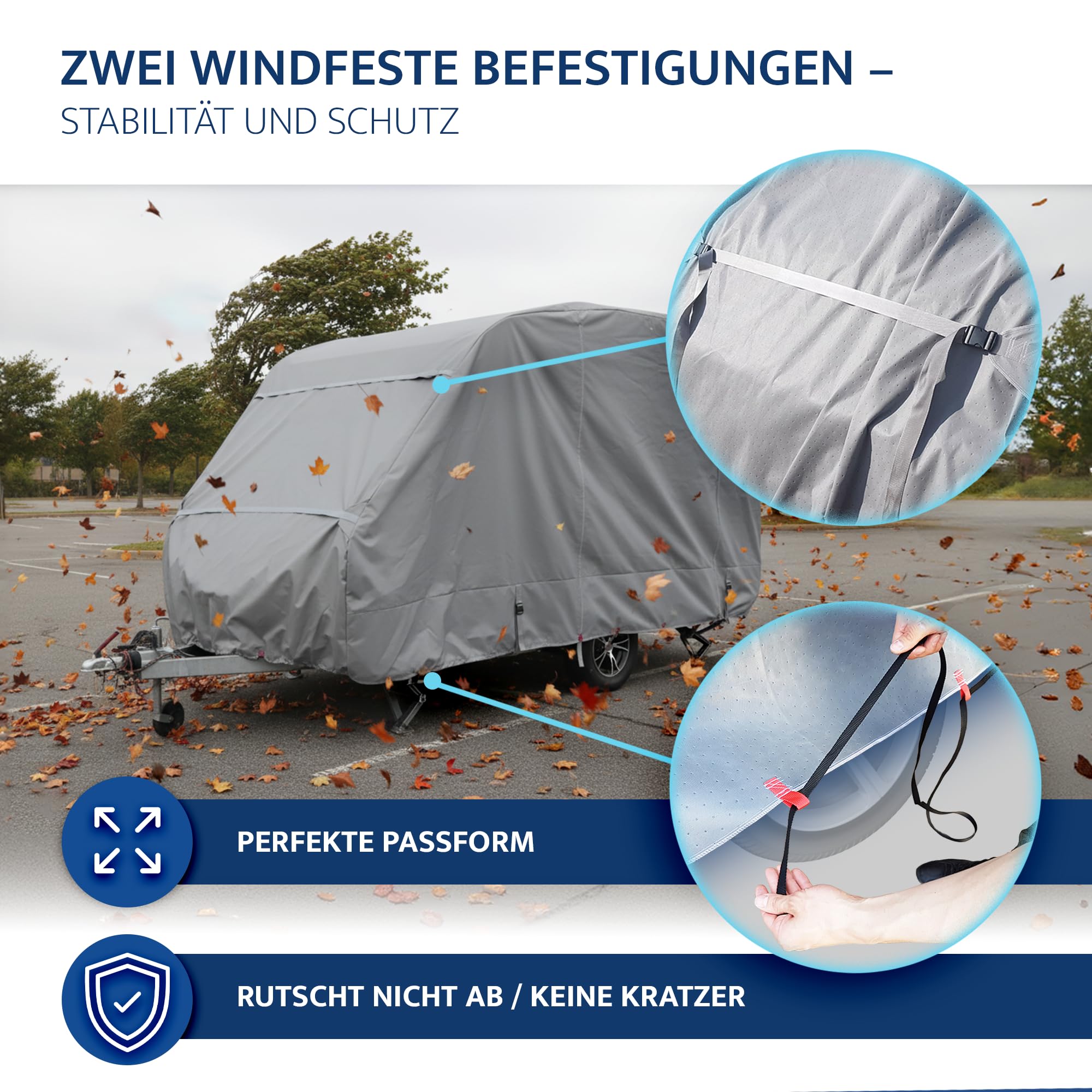 Abdeckplane für Wohnwagen | UV-resistente Wetterfeste Wohnmobilabdeckung | Langlebig Schutzhülle Atmungsaktive | 5 Schicht Wohnwagenplane 650 x 250 x 225 cm (EU-Version)