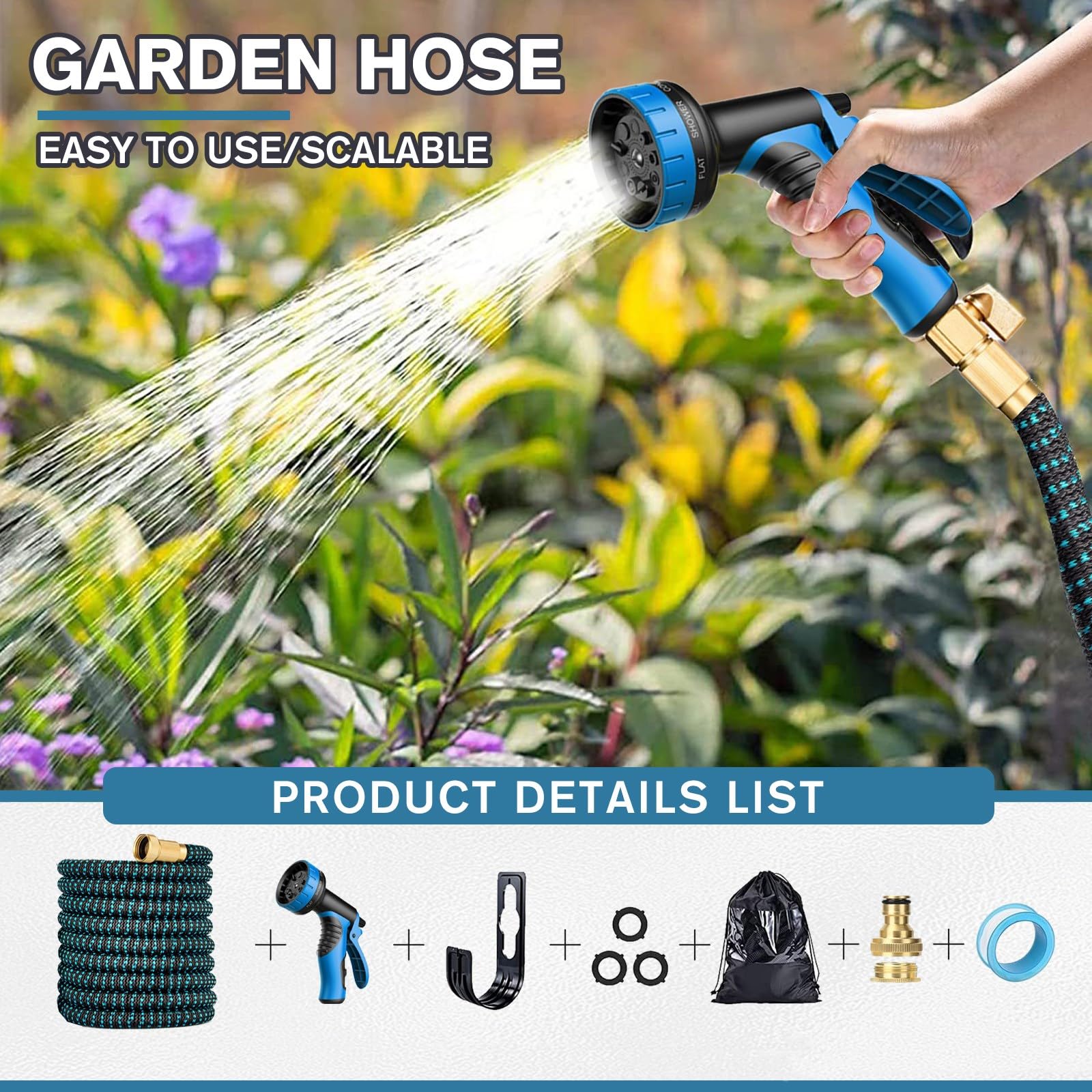 LINGKY Tubo Estensibile da Giardino 30 Metri Tubo Acqua Giardino - Canna Acqua Giardino con 10 Modalità di Spruzzo - Tubo Irrigazione con Raccordi in Ottone da 1/2" e 3/4" Attacco