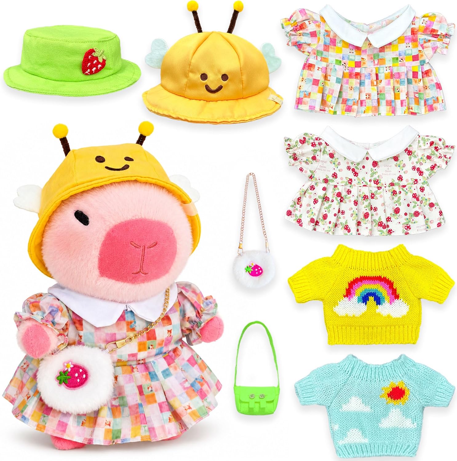Capybara Plush with Clothes, 10.2 in Dress Up Toy Set