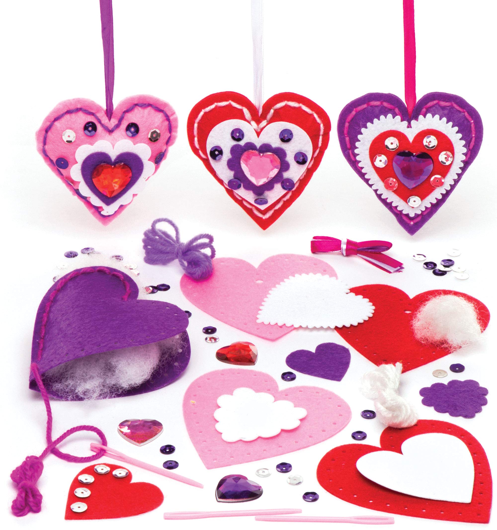 Baker Ross Heart Decoration Sewing Kits (Pack of 3) for Kids to Make Display or Gift For Mothers Day/Valentines Day Assorted AW102 - Image 2