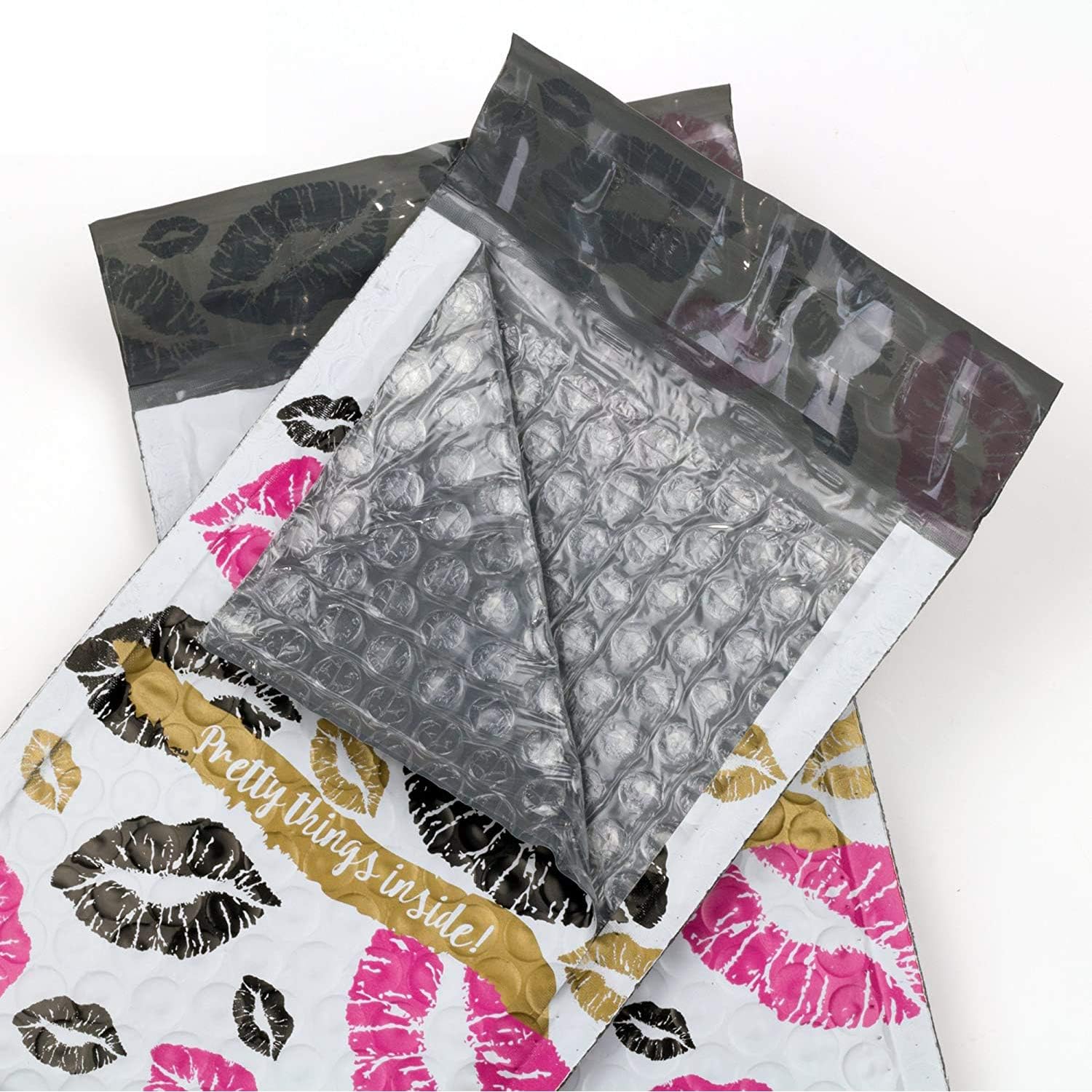4x8 Inch Pack of 720 Water Resistant Kisses Padded Packing Shipping Poly Bubble Mailers Address Labels and Thank You Stickers