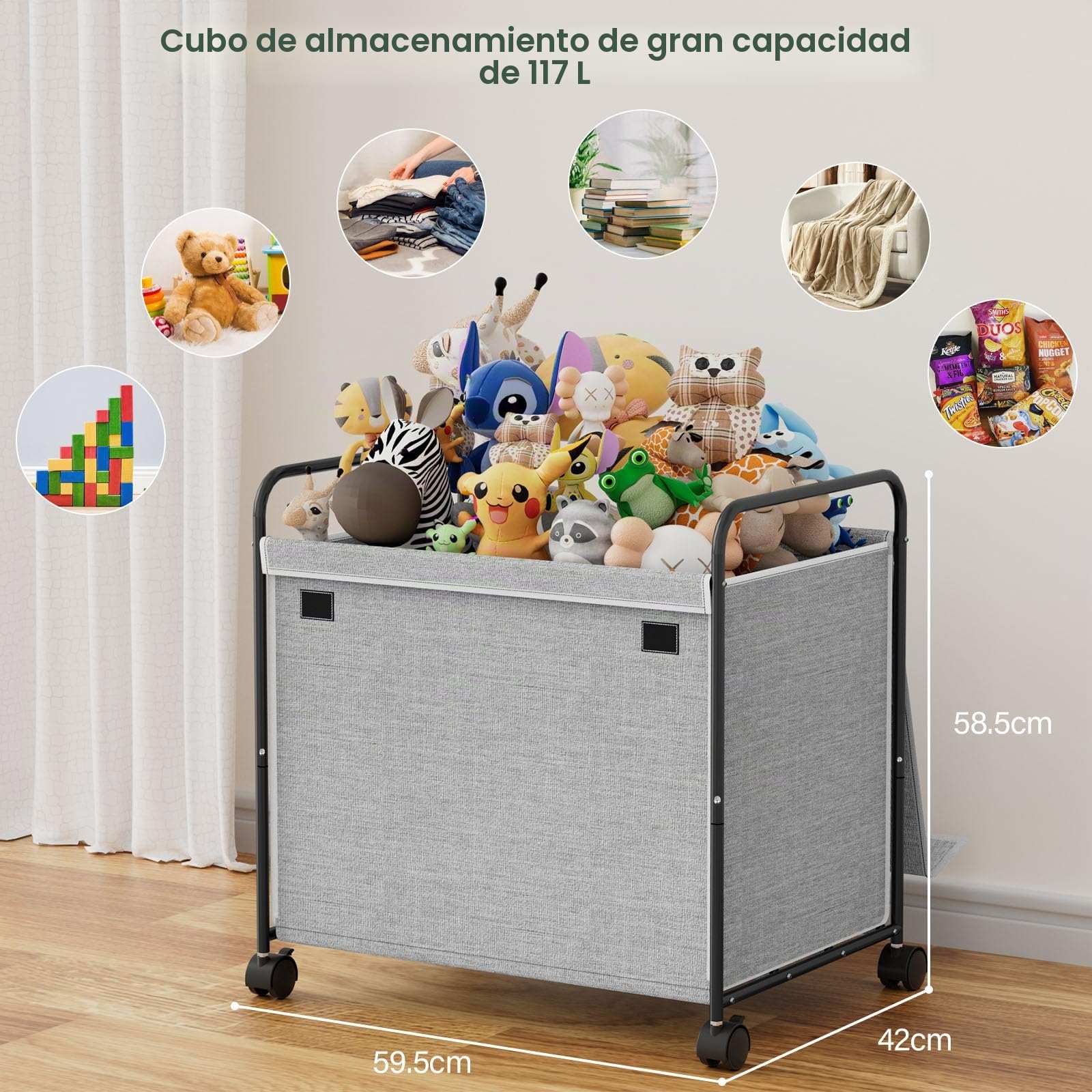 Caja de Almacenamiento, 117 L, Caja de Juguetes con Ruedas, Caja de Juguetes con Tapa, Caja de Almacenamiento de Juguetes Grande Plegable para niños, para habitación de niños, Ropa, Libros