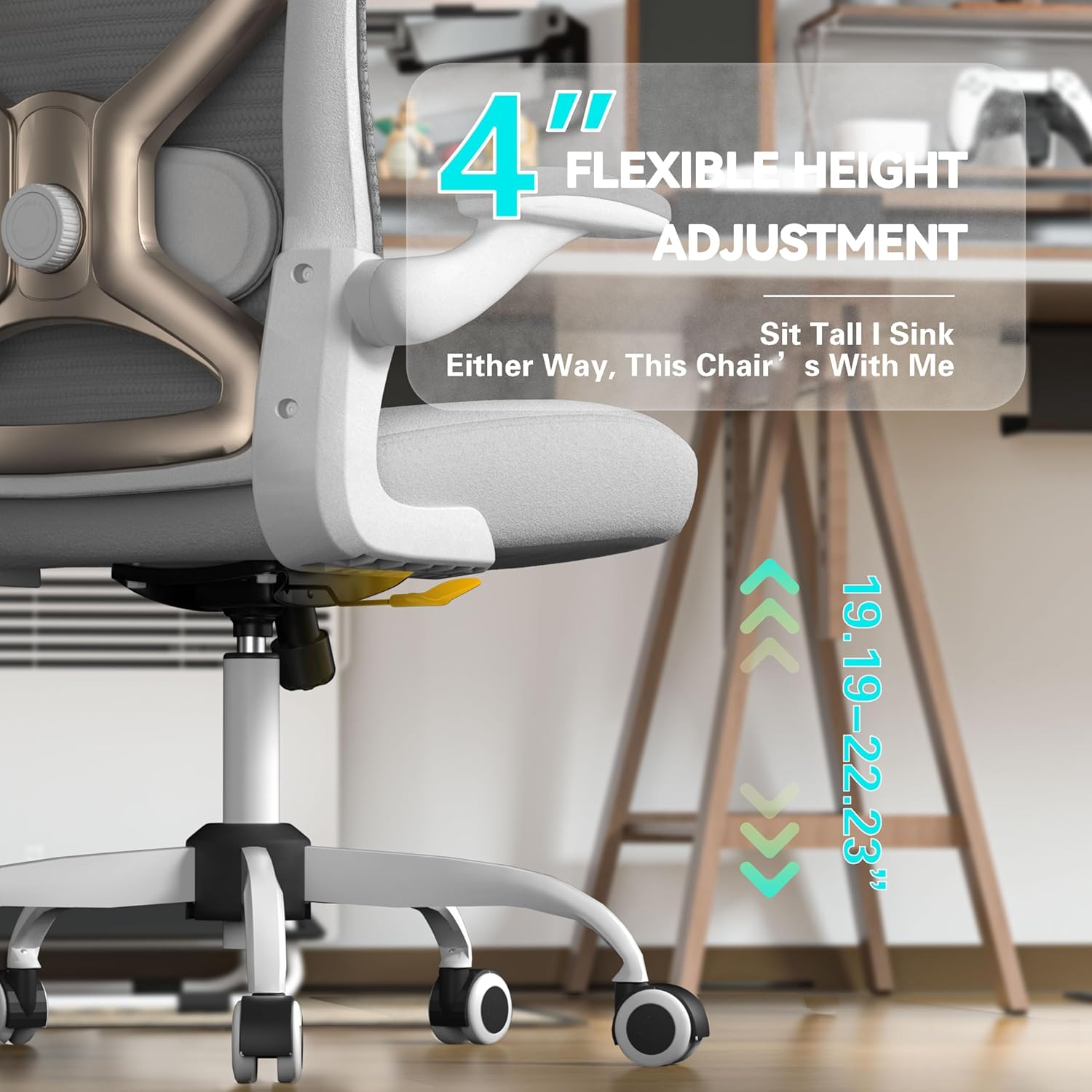Office Desk Chair with Ergonomic Lumbar Support, Extra-Thick Seat Cushion, Flip-up Arms, Breathable Mesh Back, Computer Task Chair for Home Office