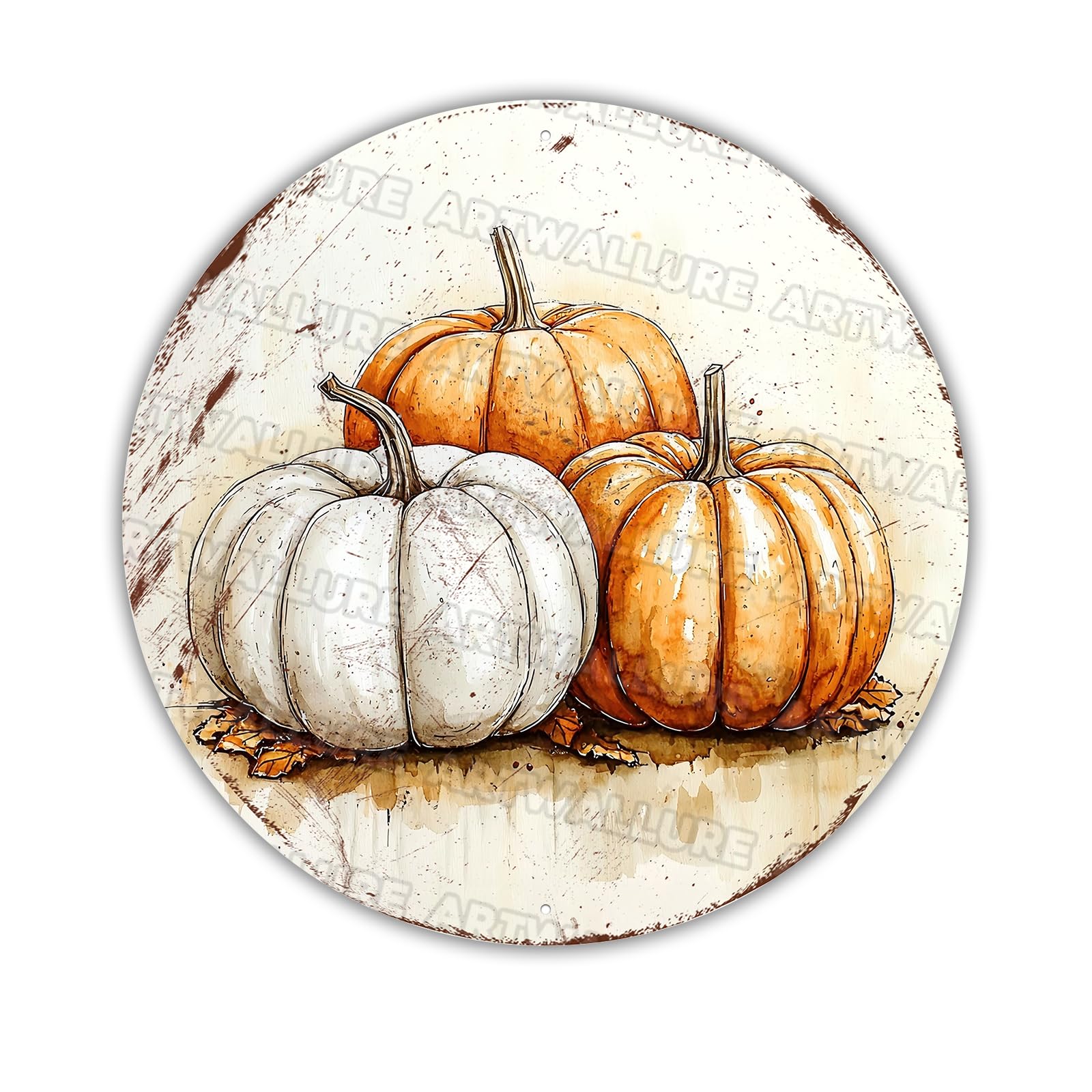 Round Pumpkin Autumn Vintage Sign Thanksgiving Pumpkin Metal Tin Sign for Home Livingroom Coffee Bar Farmhouse Idyllic Wall Art Decor Gift 8x8inch