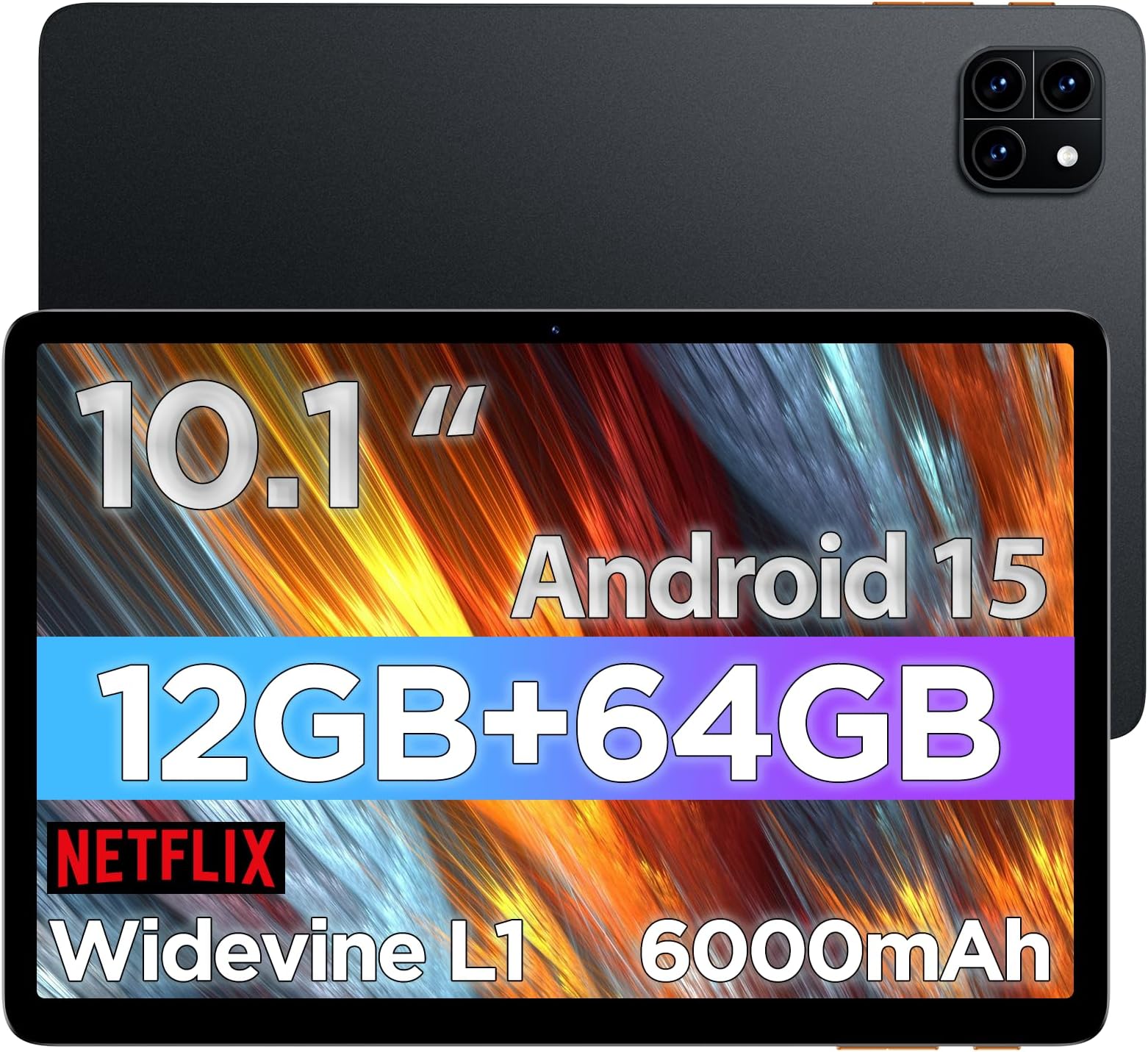 Android Tablet, Computer Tablets, 10.1 inch Android 15 Tablet with Octa-core Processor RAM 12GB ROM 64GB(Up to 2 TB), 800x1280 Resolution, WiFi 6 & Bluetooth, Dual Speakers, 5MP+8MP, 6000mAh battery