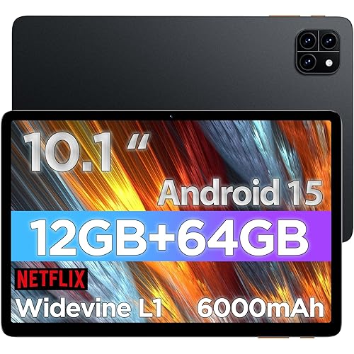 Android Tablet, 10.1 inch Android 15 Tablet with Octa-core Processor RAM 12GB ROM 64GB(Up to 2 TB), 800x1280 Resolution, WiFi 6 & Bluetooth, Dual Speakers, 5MP+8MP, 6000mAh, Tablets 2025