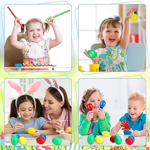 Miniatura 6 de 120 piezas de instrumentos musicales de aprendizaje de percusión de juguete incluye 24 agitadores de huevos de plástico, 24 martillos de arena de