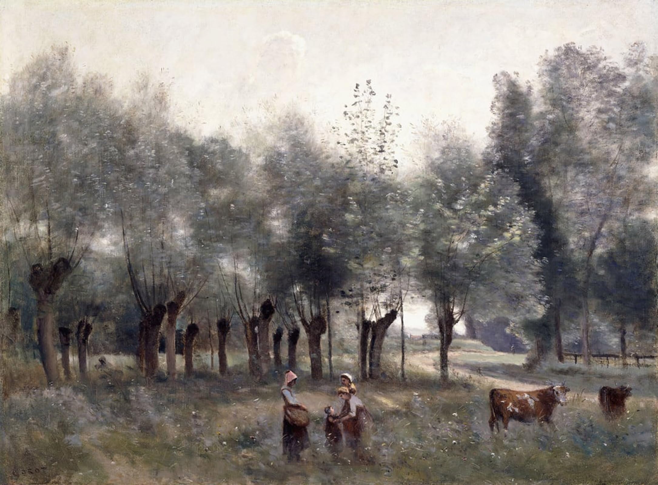 SERENDIPITP Retro Picture Poster Wall Art Pictures Painting Frauen in einem Weidenfeld by Jean Baptiste Camille Corot Wall Art Canvas Print for Wall Decor 60x90cm