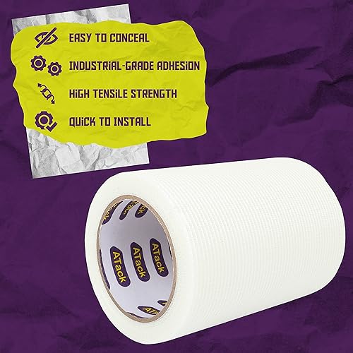 Miniatura 3 de ATack Cinta de reparación de paneles de yeso de fibra de vidrio, 6 pulgadas por 75 pies, parche autoadhesivo resistente para grietas y costuras de