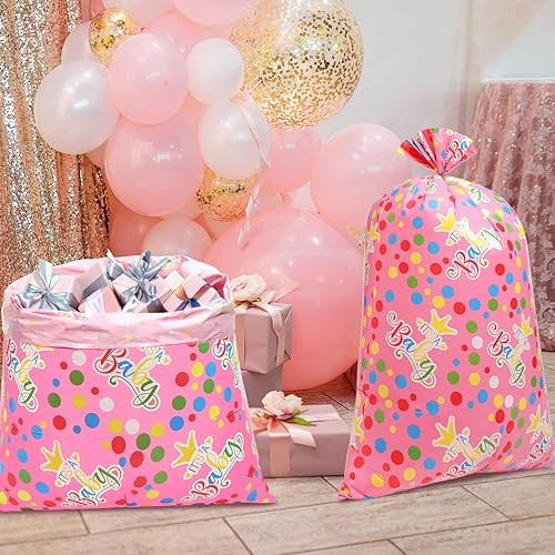 Miniatura 7 de Zonon 3 bolsas de regalo extragrandes de 56 pulgadas con lazos, almacenamiento de plástico de gran tamaño, bolsas de regalo grandes para envolver