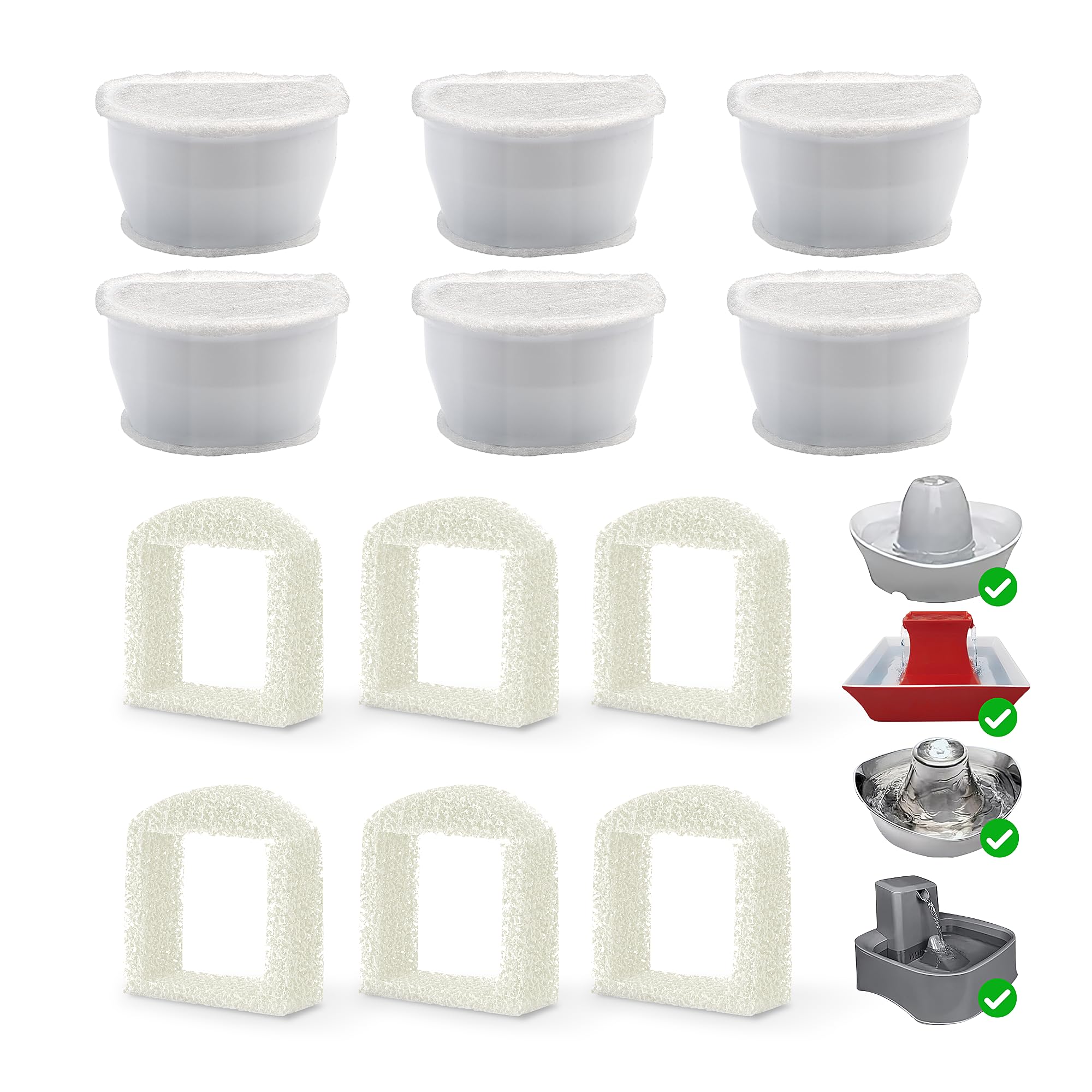 Cat Water Fountain Replacement Filters 6 Pack Carbon & 6 Pre-Filter Foams