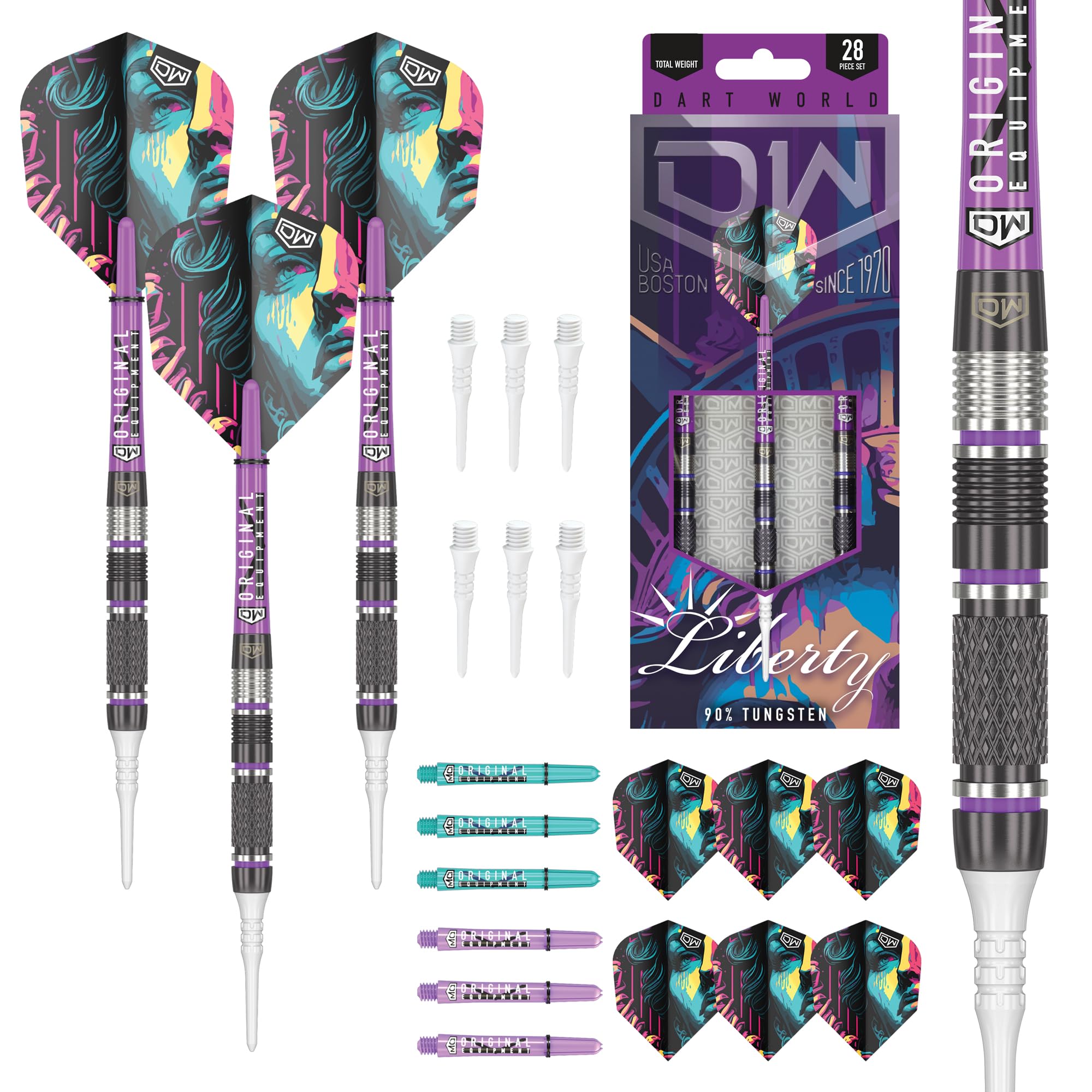 DW Liberty 90% Tungsten Soft Tip Darts, Precision Balanced, Accurate and Durable - Perfect for Professional and Recreational Players (18G)