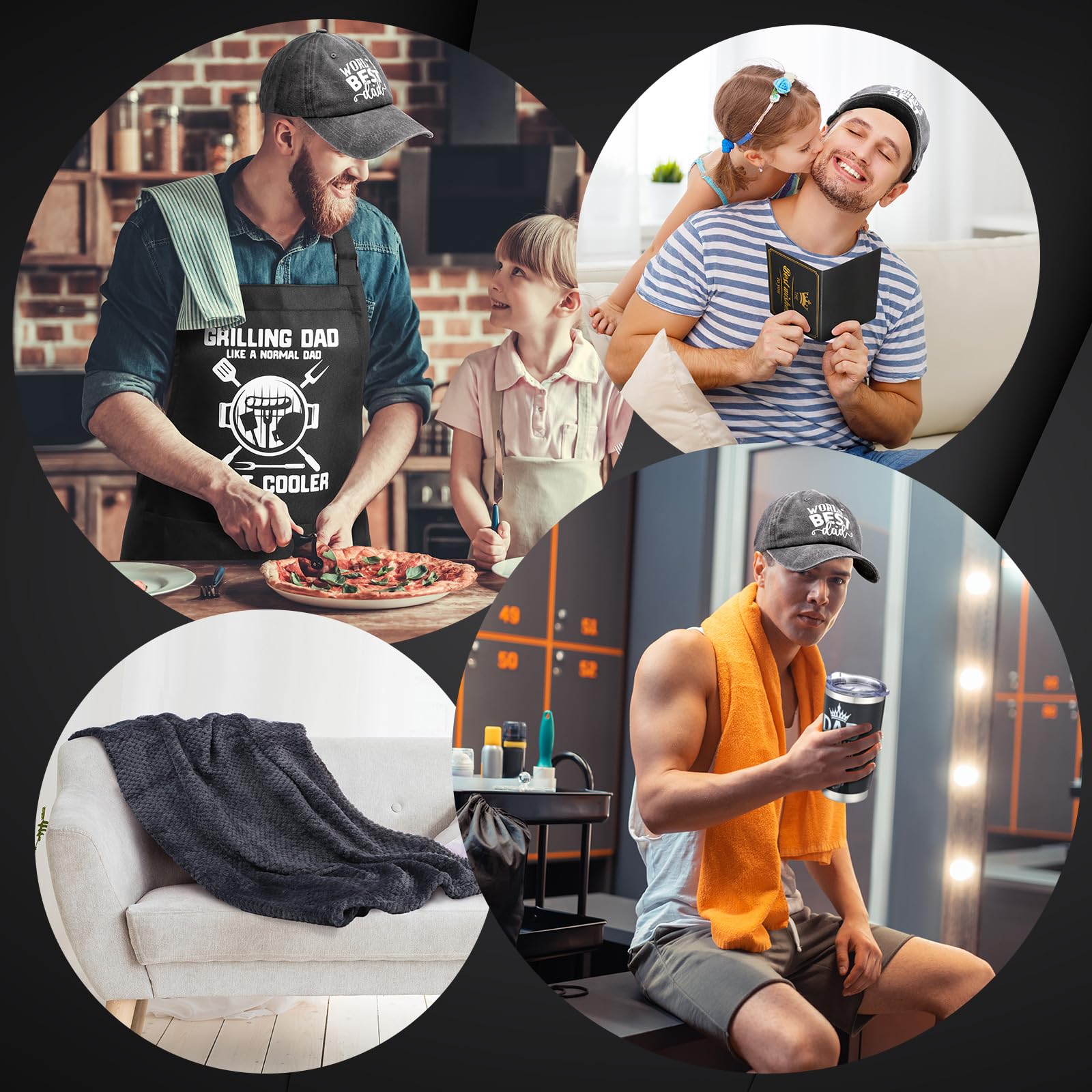 Breling Los mejores regalos para papá, regalos para el día del padre, regalos de cumpleaños para papá, incluye manta de vaso, total de 14 piezas de regalos para papá de hijo, hija y niños