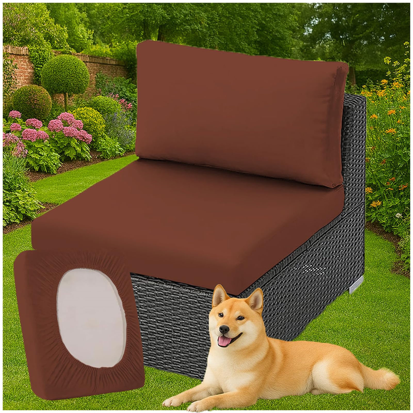 BLGVGKLPNT 1/2/3 PCS Patio Cushion Covers Polyester Replacement Stretch Fit Garden Furniture Seat Covers for Rattan Balcony Indoor Chairs (Coffee,1Pc Length 150-190cm)