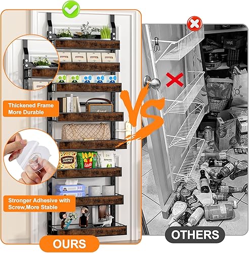 Miniatura 2 de Orangizador de despensa sobre la puerta, 8 niveles montado en la pared o sobre la puerta con cesta de madera ajustable, estante de almacenamiento de