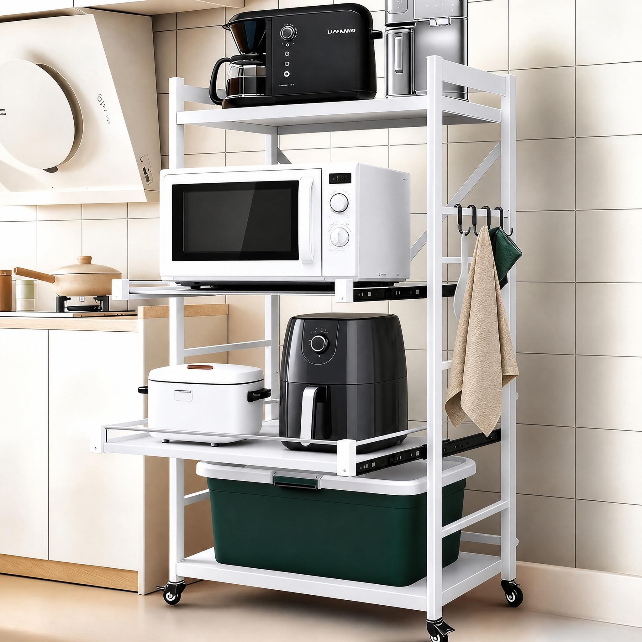 Étagère de cuisine à 4 niveaux en acier au carbone, capacité de 200 kg, étagère de rangement autonome avec plan de travail, organiseur sans perçage pour cuisine, salon, salle de bain, 80 cm de large