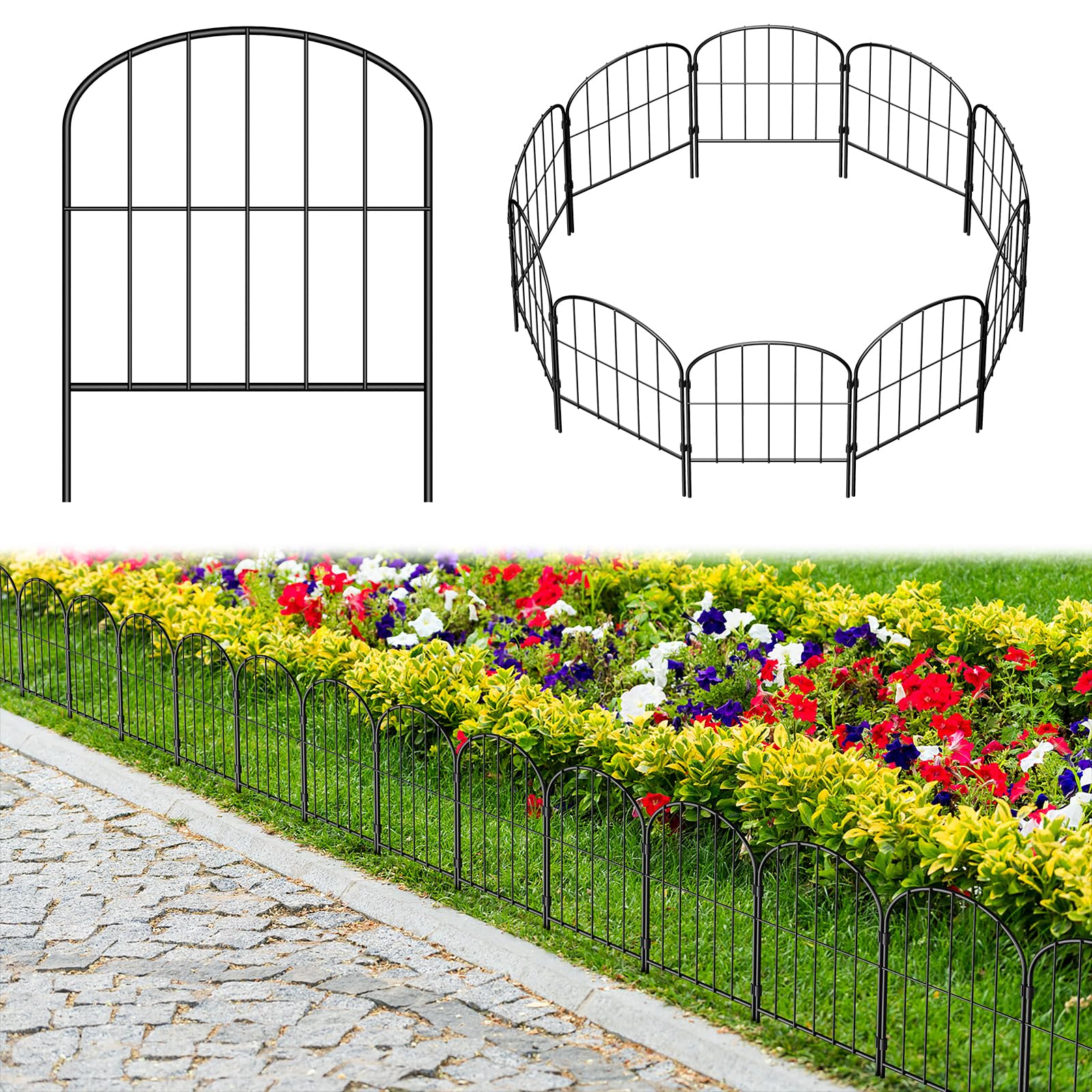 DAMEING Decorative Garden Fence 10 Panels 16.5in (H) x 10.5ft (L) Border Animal Barrier, Rustproof Metal Wire Landscape Wire Edge Flower Bed Fencing for Patio Yard Outdoor Decor, Arch
