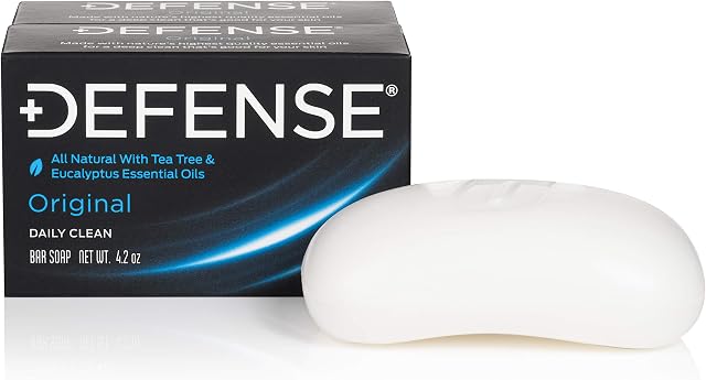 Defense Soap Antifungal 4 Ounce Bar (Pack of 2) - 100% Natural and Herbal Pharmaceutical Grade Antibacterial Tea Tree Oil and Eucalyptus Oil Helps Wash Away Ringworm, Jock Itch, Dry Skin, Dandruff, Acne, Psoriasis, Yeast, and Athlete's Foot by Defense