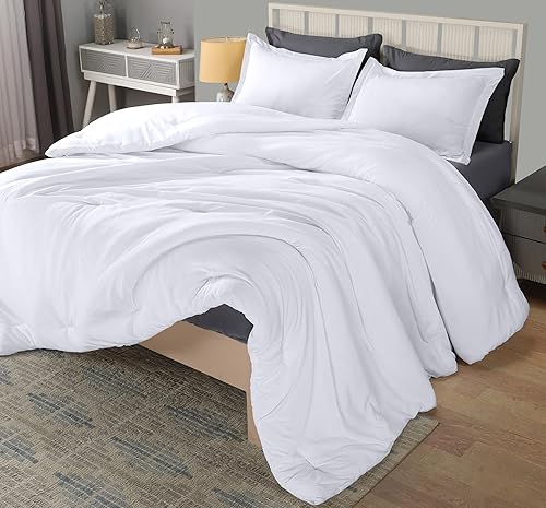 Utopia Bedding - Juego de edredón de 3 piezas Queenmatrimonial blanco con 2 fundas de almohada - Edredones de plumón alternativos para cama Queen -