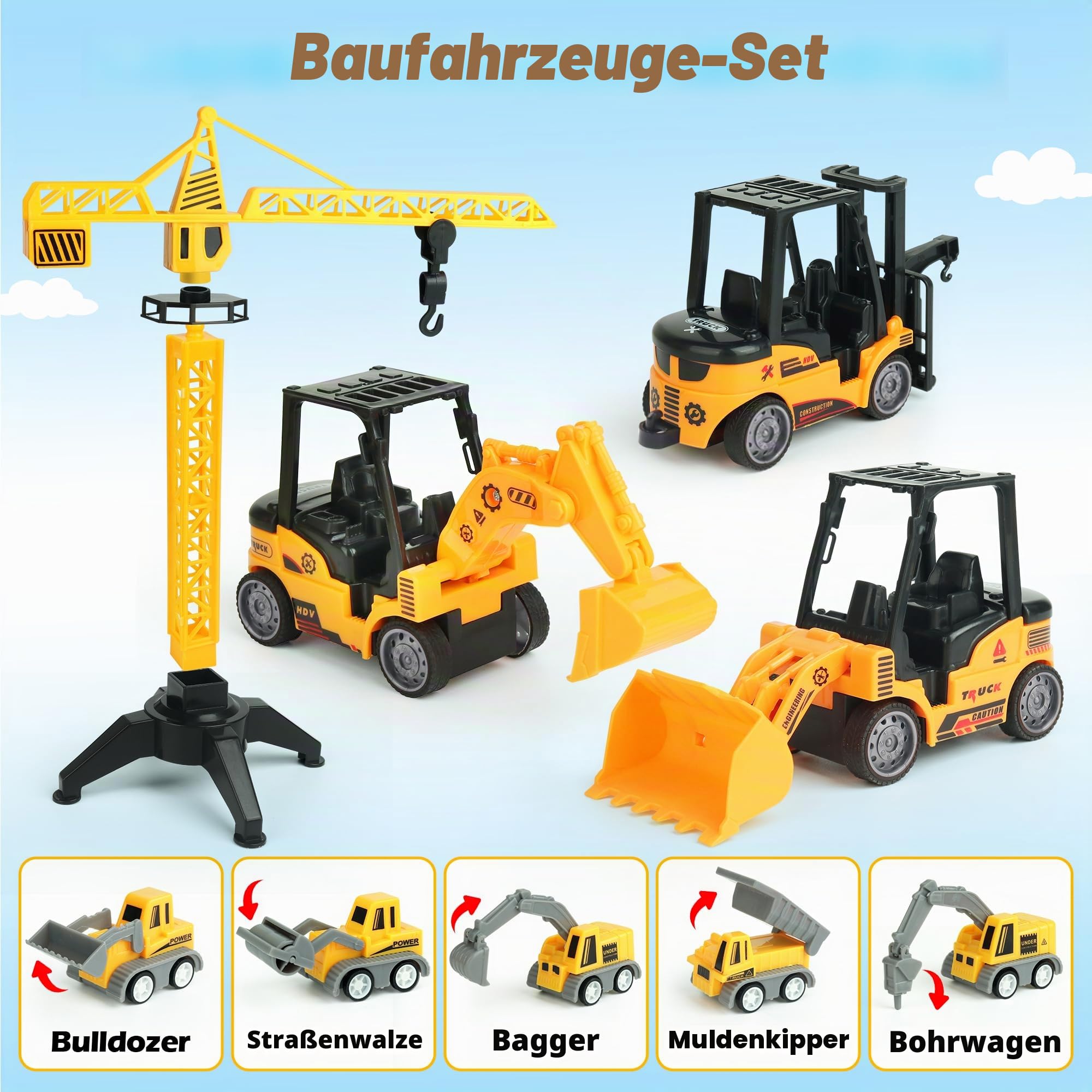 Helsort Baustelle Magic Sand-36 Sandmalerei Spielzeugkit Für 3+ Kinder | 8 Bauwagen, Faltende Sandkästen, 2,2 Pfund Zaubersand, Kraniche, Arbeiter, Straßenschilder, Formen, Schaufeln