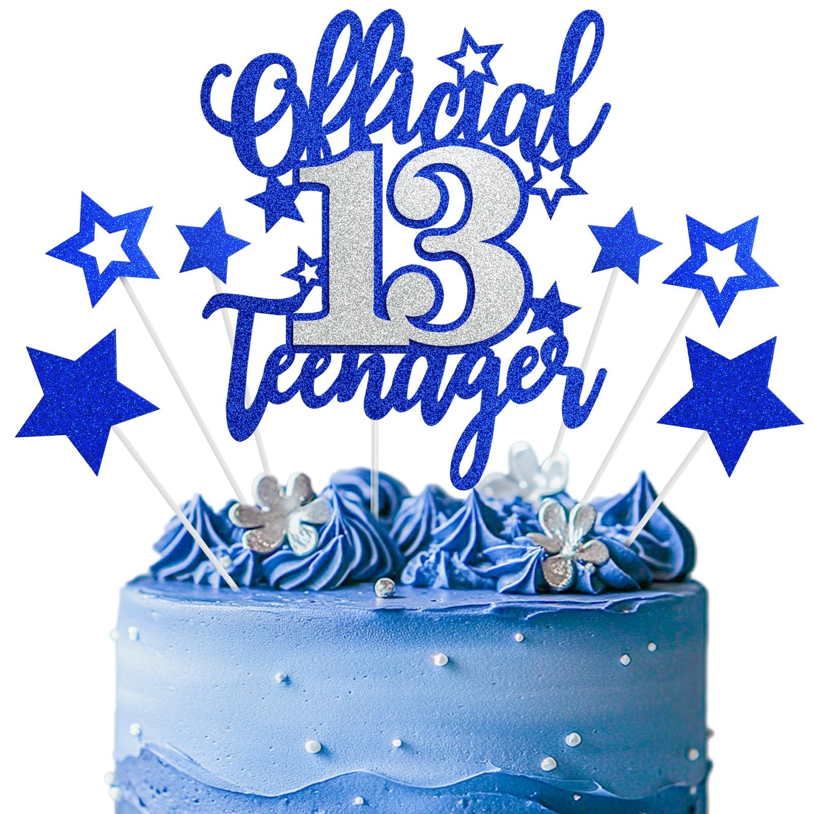 Official Teenager Cake Topper, Black Gold Happy 13th Birthday Cake Topper for Boys Girls, 13 Years Old Birthday Party Glitter Cake Decorations Supplies