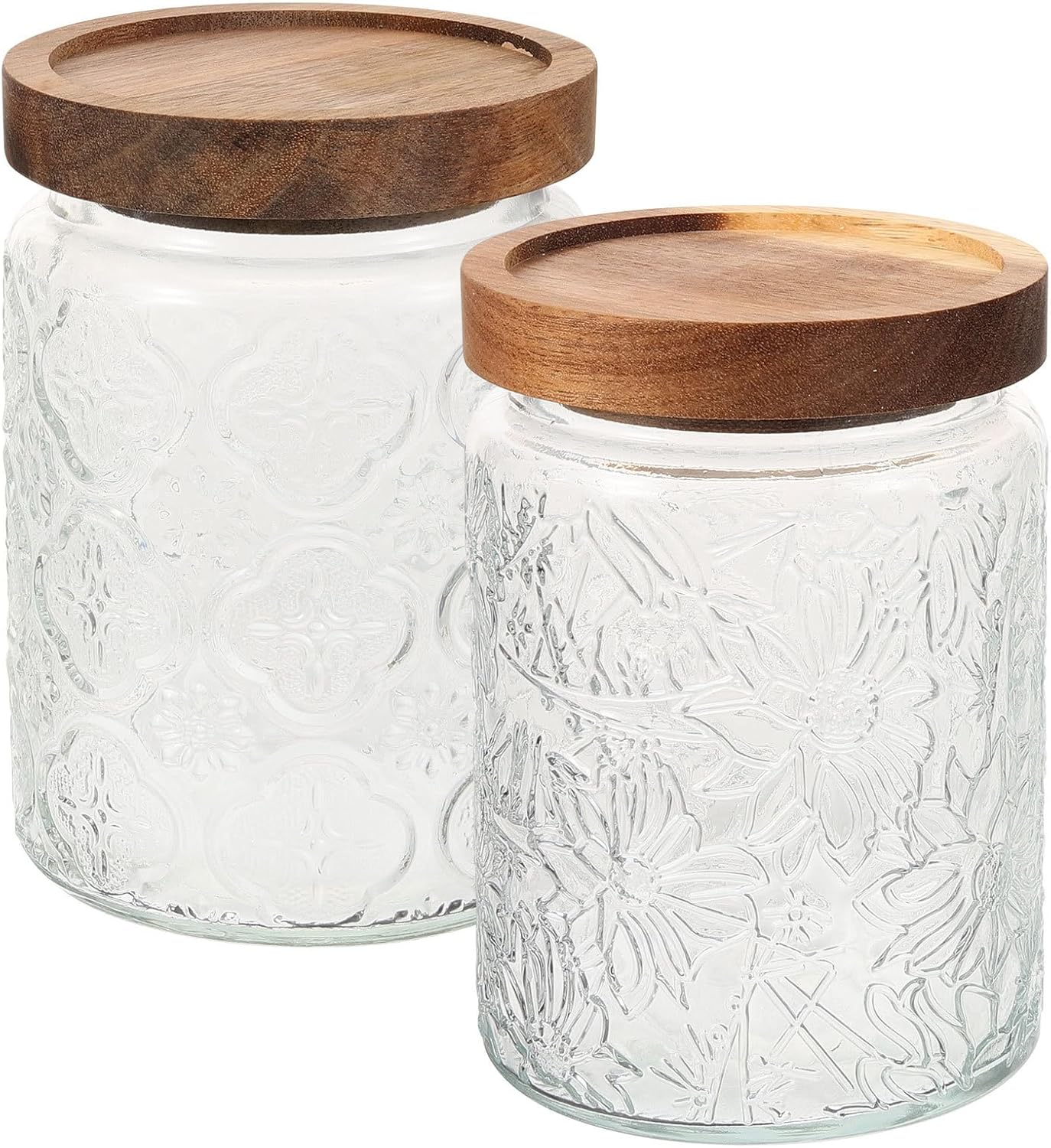 Vintage Glass Storage Jars 2pcs Set with Wood Lids, Airtight Candy Holder and Multi-function Tea Canister for Kitchen Pantry Household Dried Food Storage
