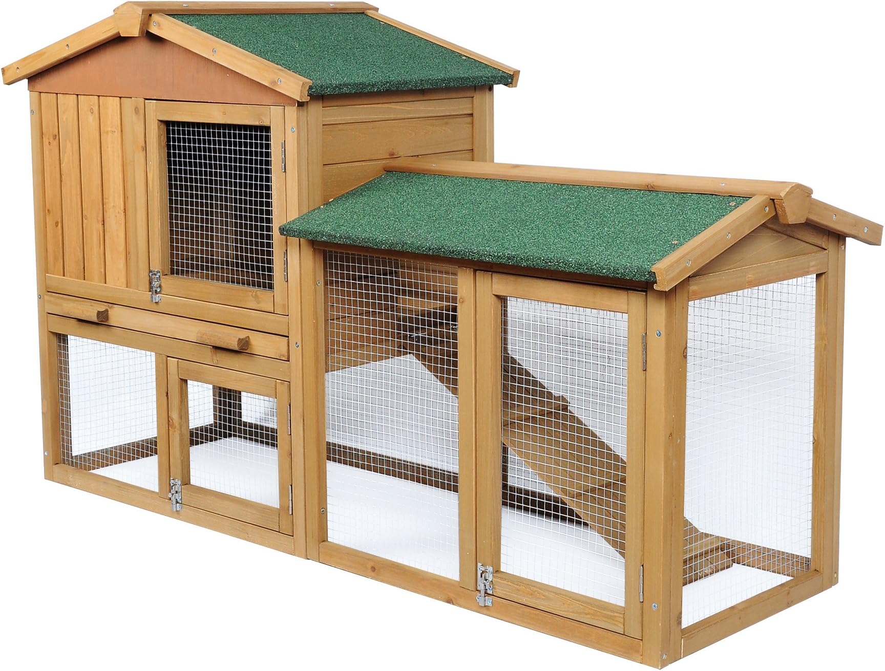 EUGAD Rabbit Hutch Run Guinea Pig Hutch with Sliding Tray and Water-Proof Roof 147x53x85 cm,Solid Wood