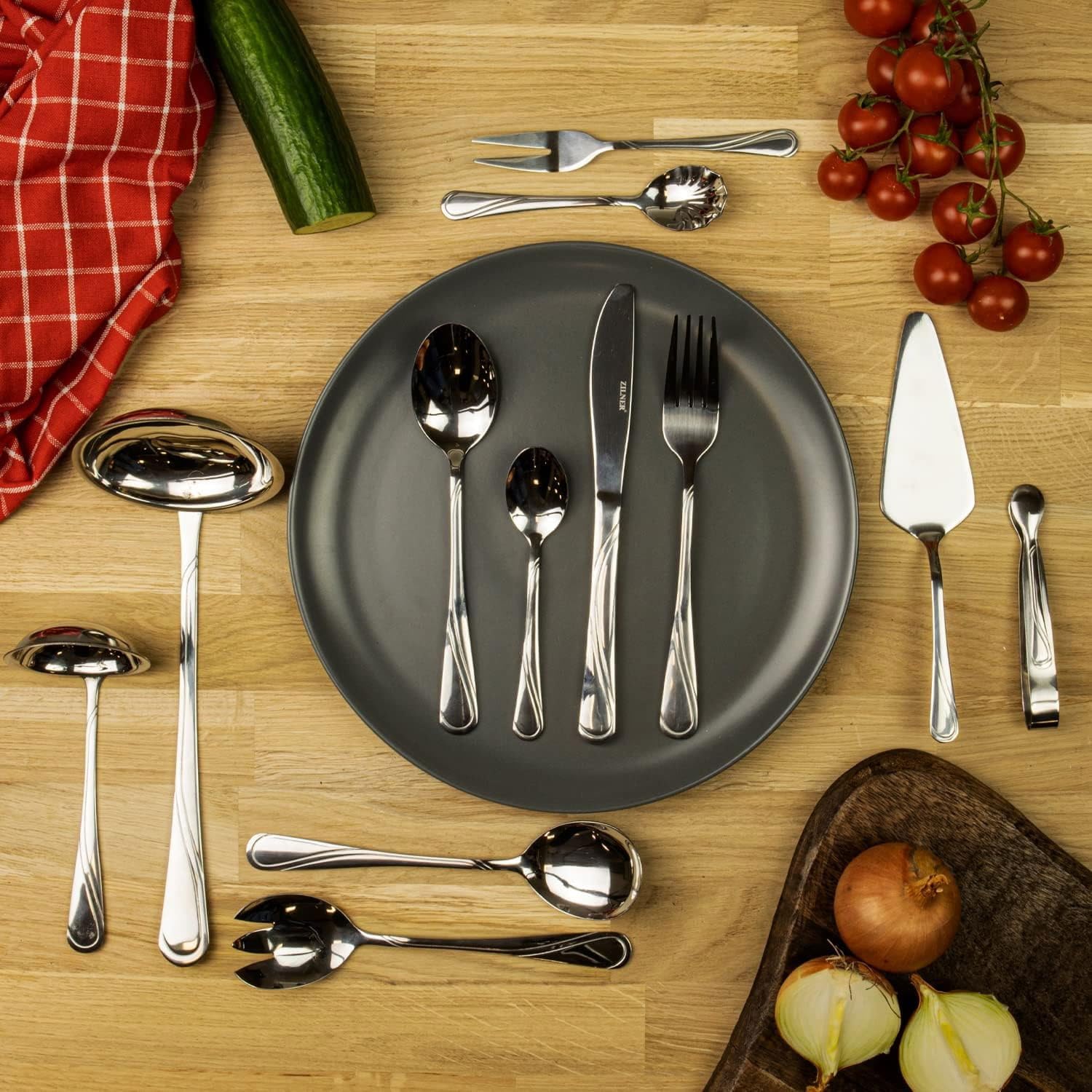 Couverts en Coffret 72 Pièces 12 Personnes Inox Fourchette Cuillère Couteau ZL6505