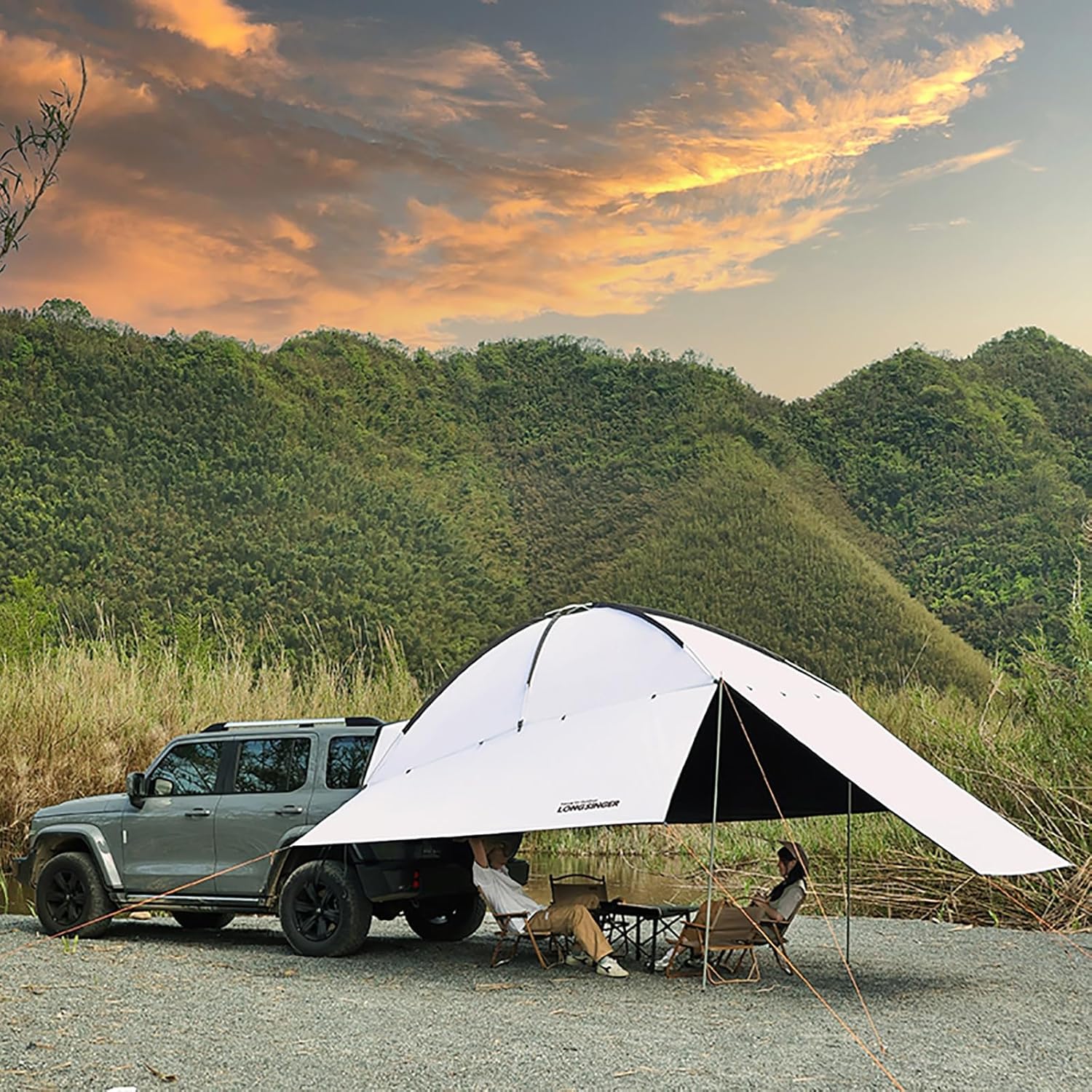 Car Awning for Camping, Tailgate Tent for SUV/Van, Waterproof and Sunproof 190T Polyester with UPF50+, Truck Canopy for Outdoor Adventures(White)