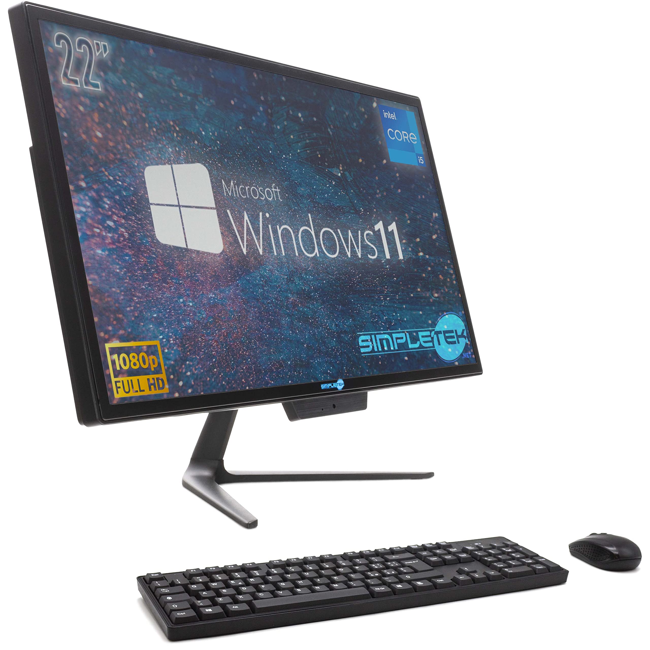 SIMPLETEK PC All in One Core i5 Fino 3.20GHz 16GB SSD 480GB | 22" Full HD Windows 11 Pro | Webcam integrata VGA HDMI WiFi5 Computer Aio Fisso Casa Lavoro