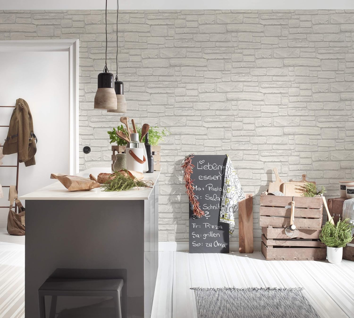Brick Wallpaper Elements A.S. Création Non-Woven Wallpaper 10.05 m x 0.53 m White Grey Made in Germany 662316 6623-16