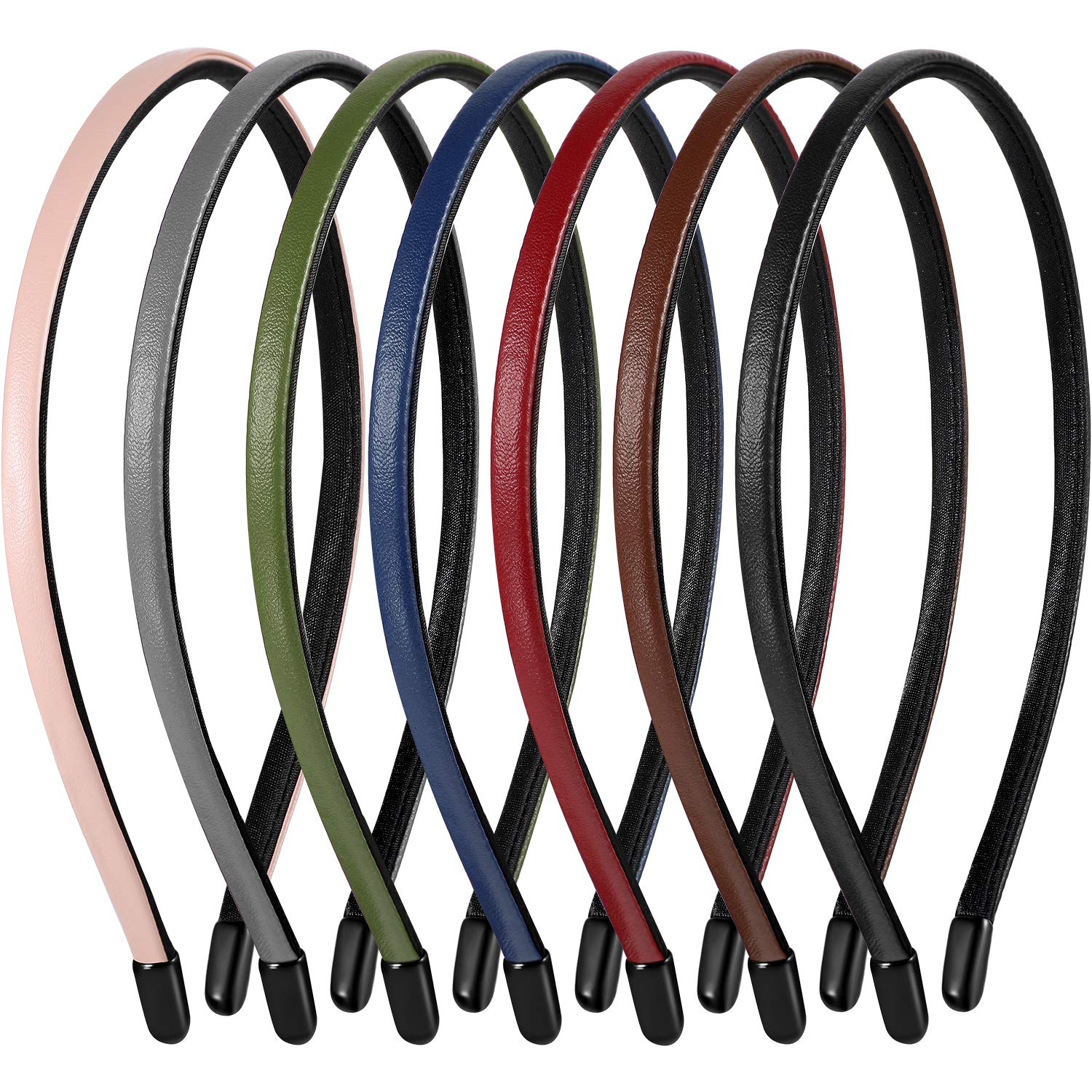 14 Pieces Simple Leather Covered Headbands 5 mm Wide Solid Skinny Leather Hair Band Plastic Hair Loop Hair Accessories for Women and Girls, 7 Colors