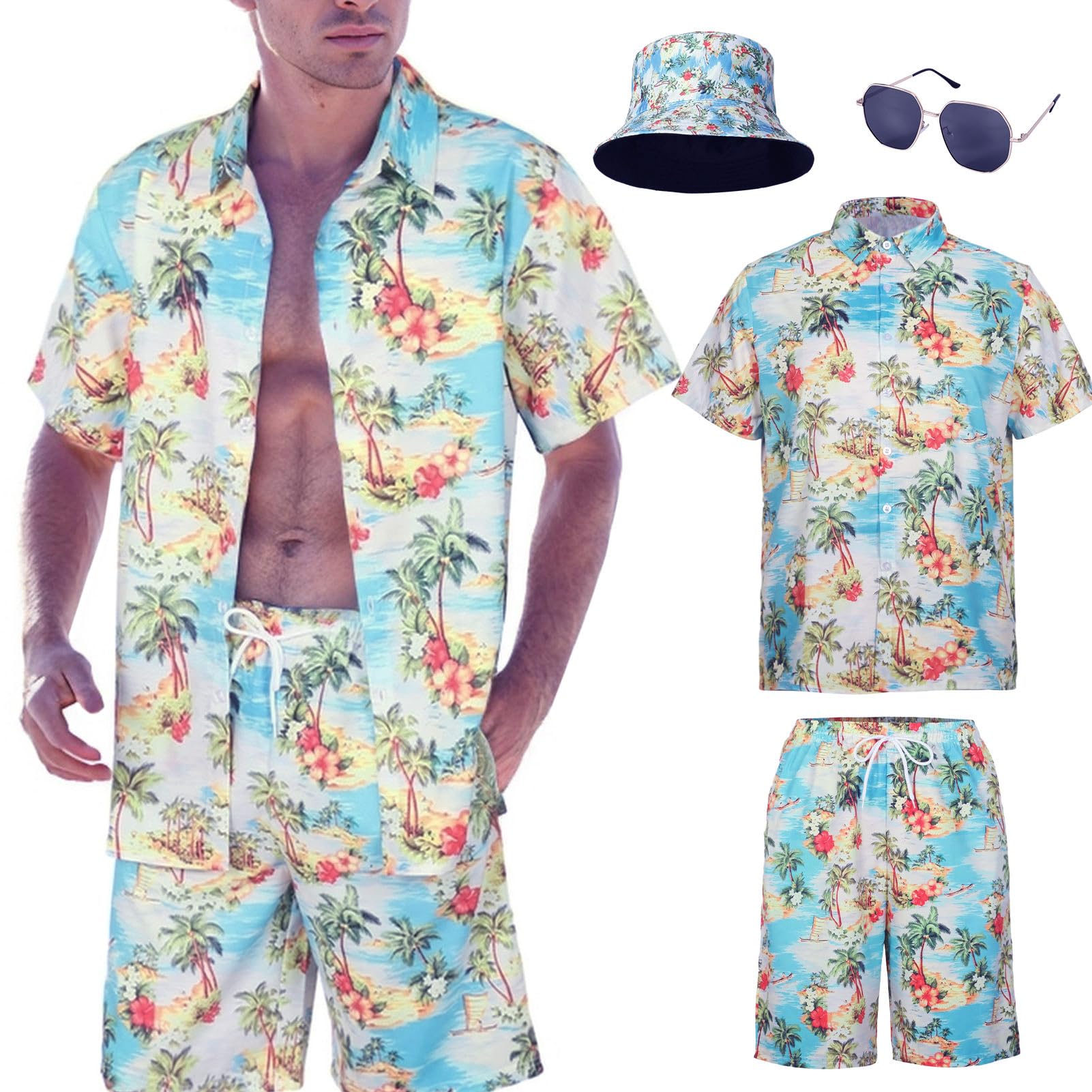 HarnyLoom Camisa Hawaiana Hombre Funky Manga Corta Conjunto Estampada Playa Vacaciones Impresión de Hawaii