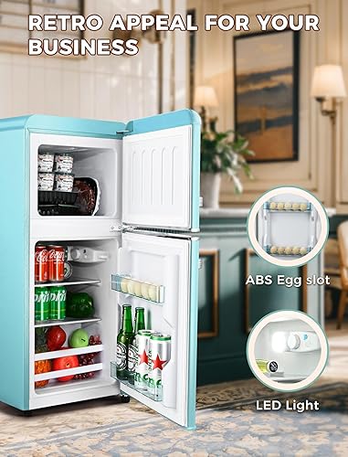 Miniatura 5 de Refrigerador de 3.2 pies cúbicos con congelador, refrigerador retro de doble puerta con termostato de 7 niveles, estantes de vidrio extraíbles