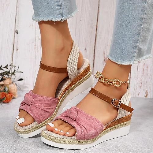 Miniatura 2 de Sandalias ortopédicas de cuña para mujer, sandalias de verano elegantes, planas, con correa al tobillo, sandalias de plataforma, alpargatas,