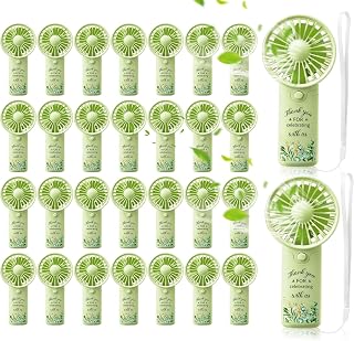 Tuanse 30 Pcs Mini Handheld Fans for Wedding Guests with Lanyard, Green