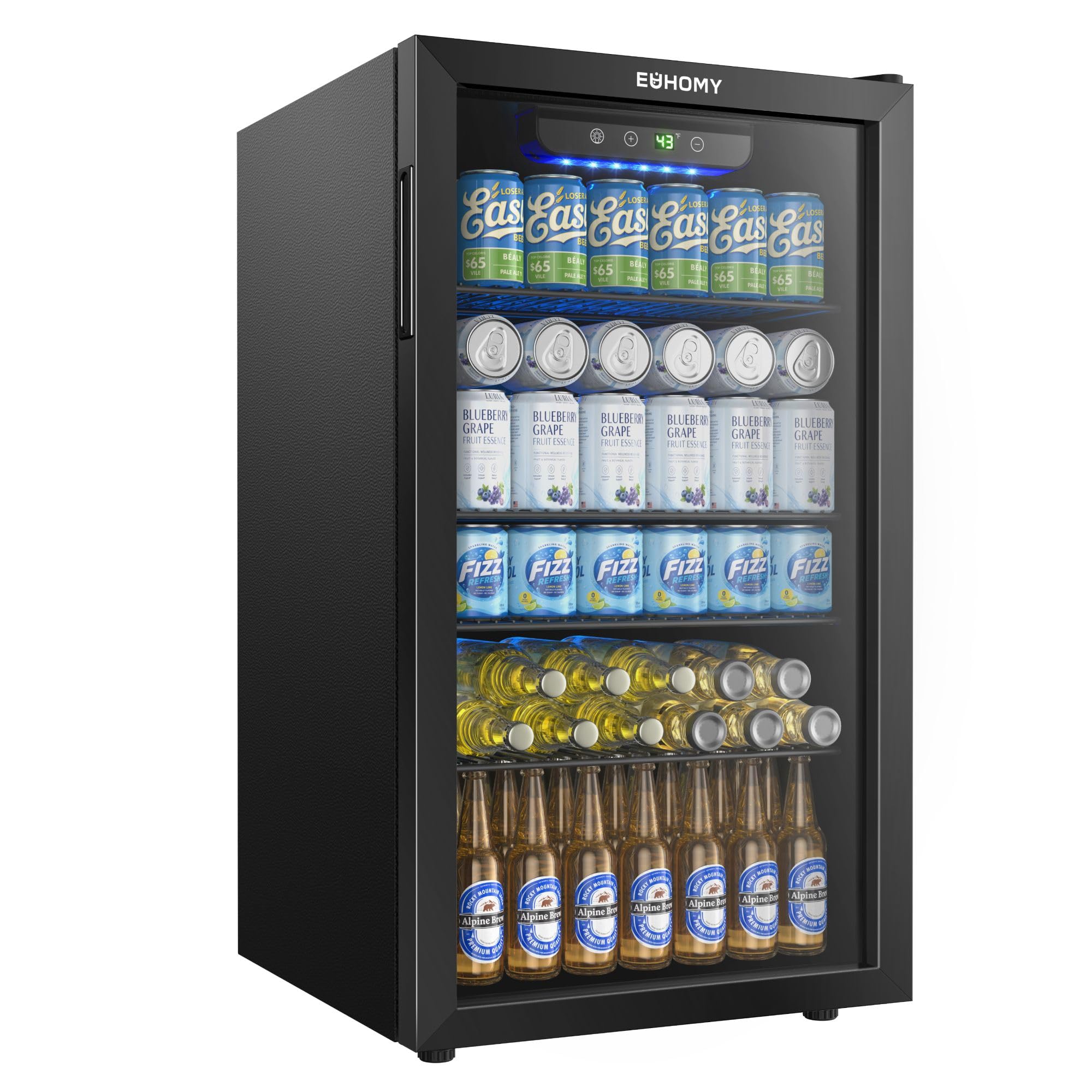 EUHOMY 128 Can Mini Fridge, Beverage Refrigerator with Glass Door, Black