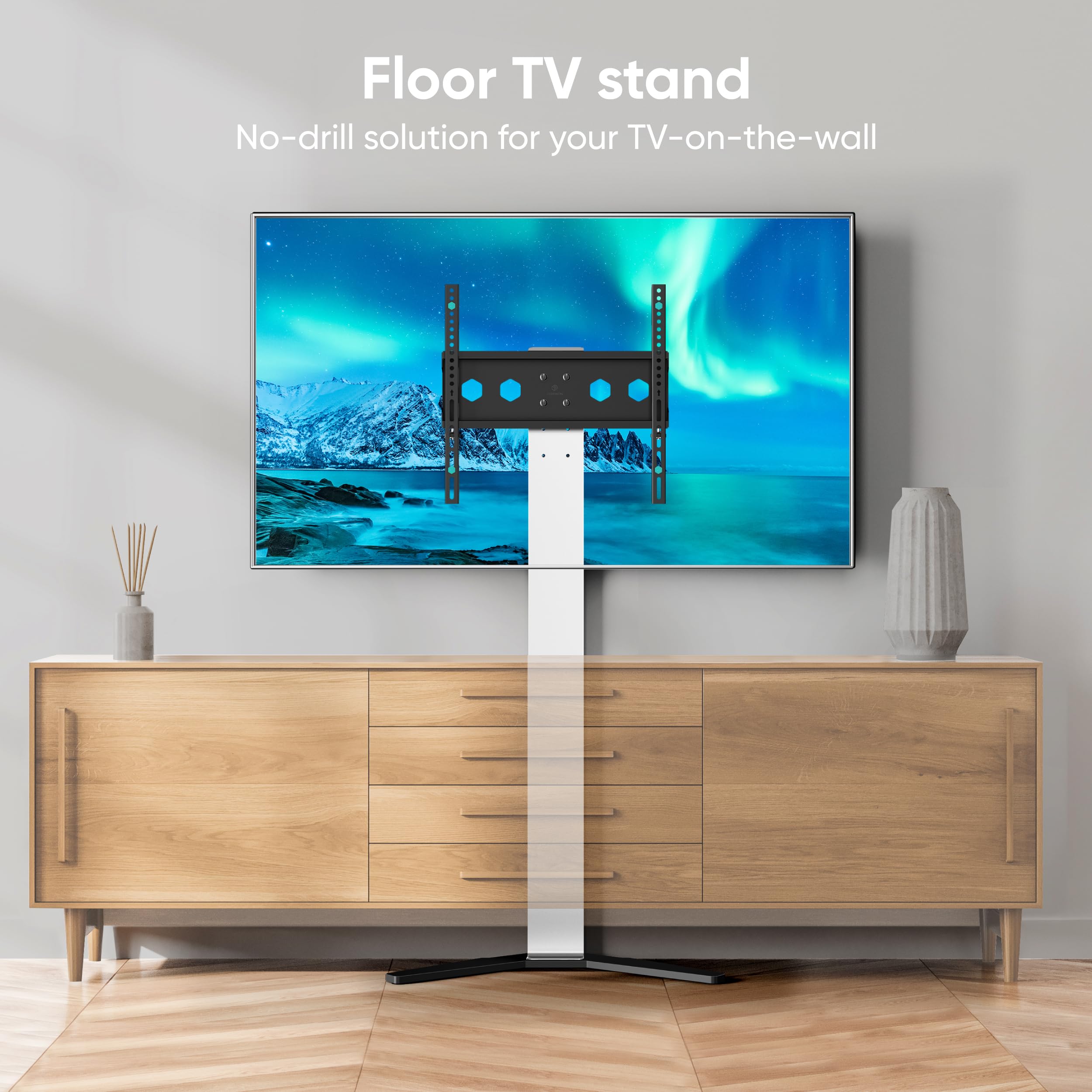 ONKRON Stojak podłogowy na telewizor dla ekranów 26-65 cali do 35 kg - Kompaktowy, regulowany stojak na telewizor max VESA 400x400 - Uniwersalna podstawka/uchwyt na telewizor, biały TS1140-W