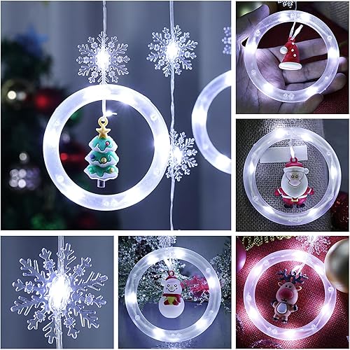 Miniatura 4 de BLOOMWIN Decoraciones navideñas iluminadas para ventana, 10 pies, 120 luces LED de cortina de Navidad con copo de nieve, adornos de carámbanos LED,