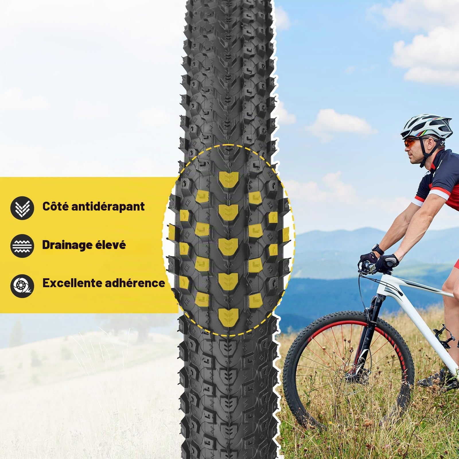 ZUKKA Lot de 2 pneus de vélo de montagne pliables 24/26/27,5/29 x 2,125 pour VTT, enfants, marron
