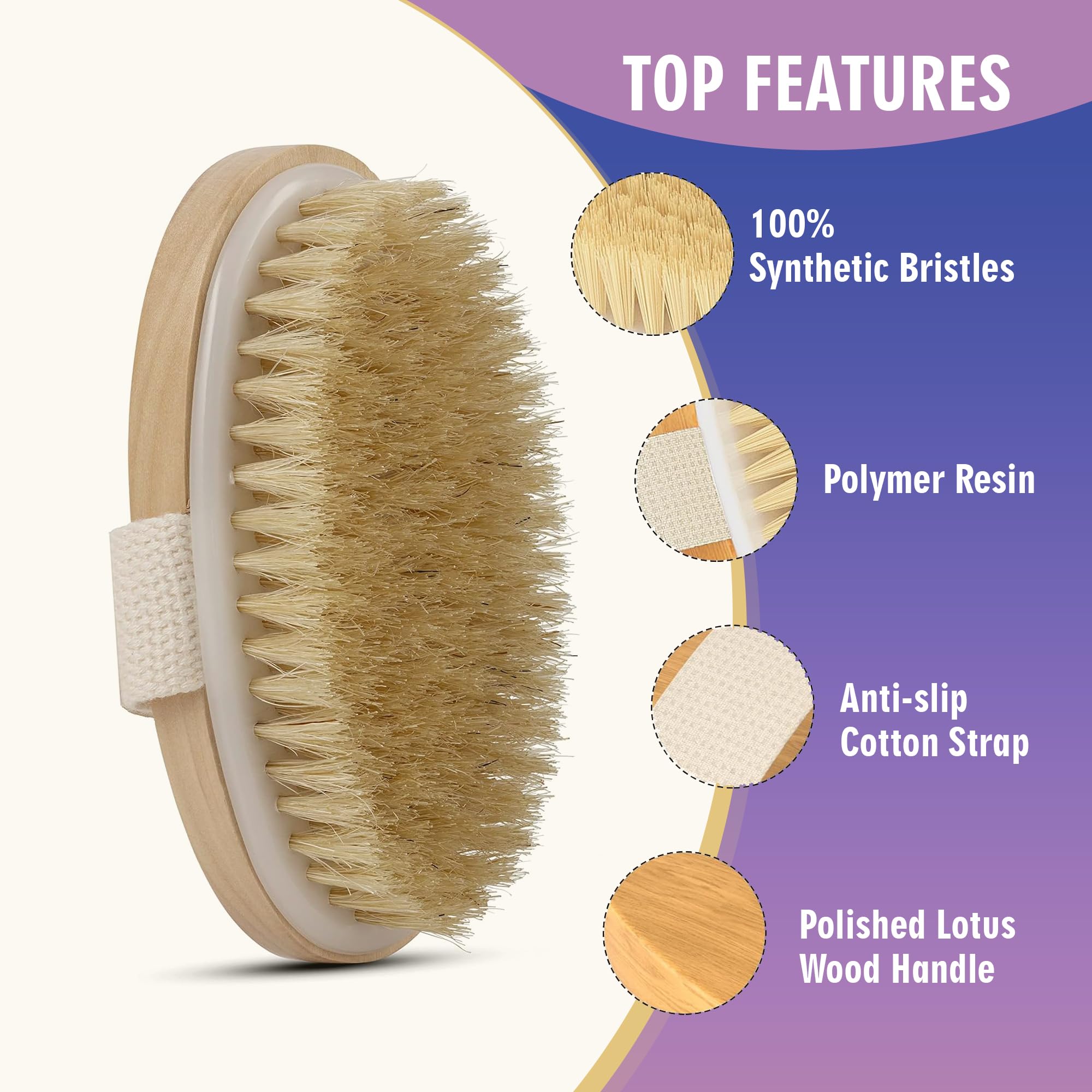 Hanstock Vegan Wet and Dry Body Brush, Exfoliating Brush with Synthetic Bristles for Cellulite Dead Skin, Lymphatic Drainage - Image 2