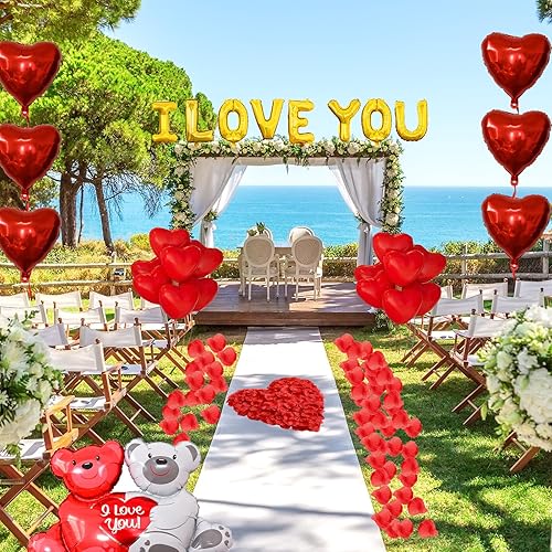 Miniatura 7 de Juego de globos y globos de boda I Love You, kit romántico de globos de corazón con 1000 piezas de rosa roja, decoración de boda para aniversario,