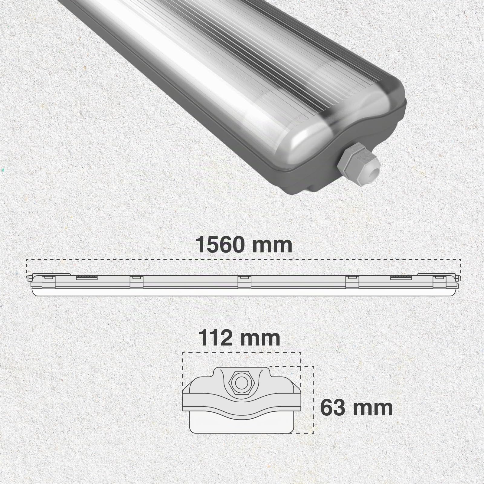 Eurocali 2x Plafoniera LED a 2 Tubi 150cm Impermeabile 40W (2x 20W) Trasparente IP65 4200 lumen - Forma: Tubolare - Luce Bianco Naturale 4000K- Fascio Luminoso 120°