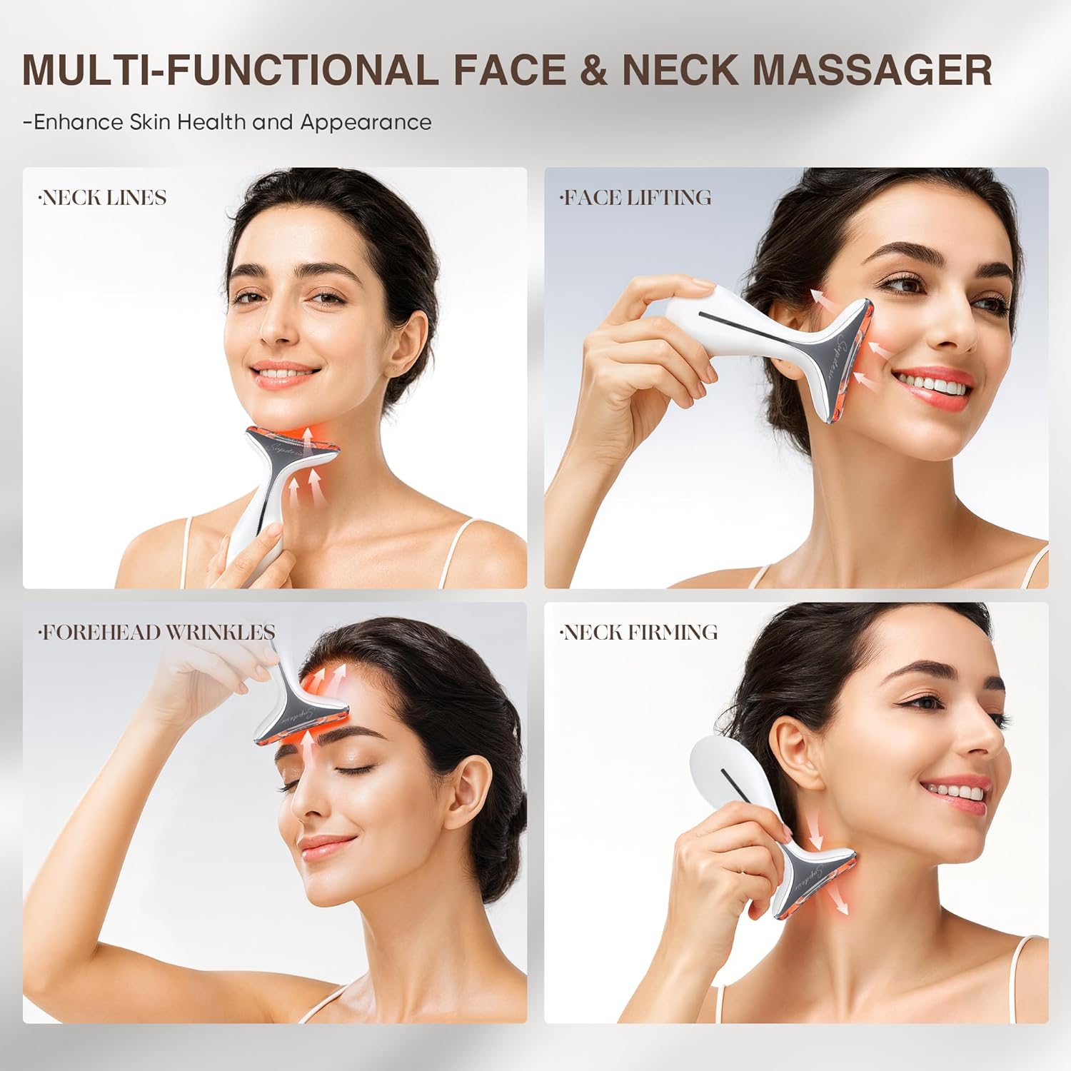 3-in-1 for Aurora Red Light for Face & Neck Beauty Massager, with Suction, Vibration, Heat, 3 Light Therapies for Skin Glow, Face Lift, Neck Firm, White