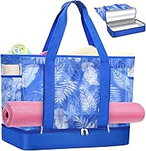 NEWIROVE Sac De Plage Femme Grand Sac De Plage XXL Léger Sac Filet Plage avec Fermeture & Sacs Isothermes Sac De Voyage Plusieurs Poches Sac Piscine Femme Beach Bag pour Plage Voyages Achats