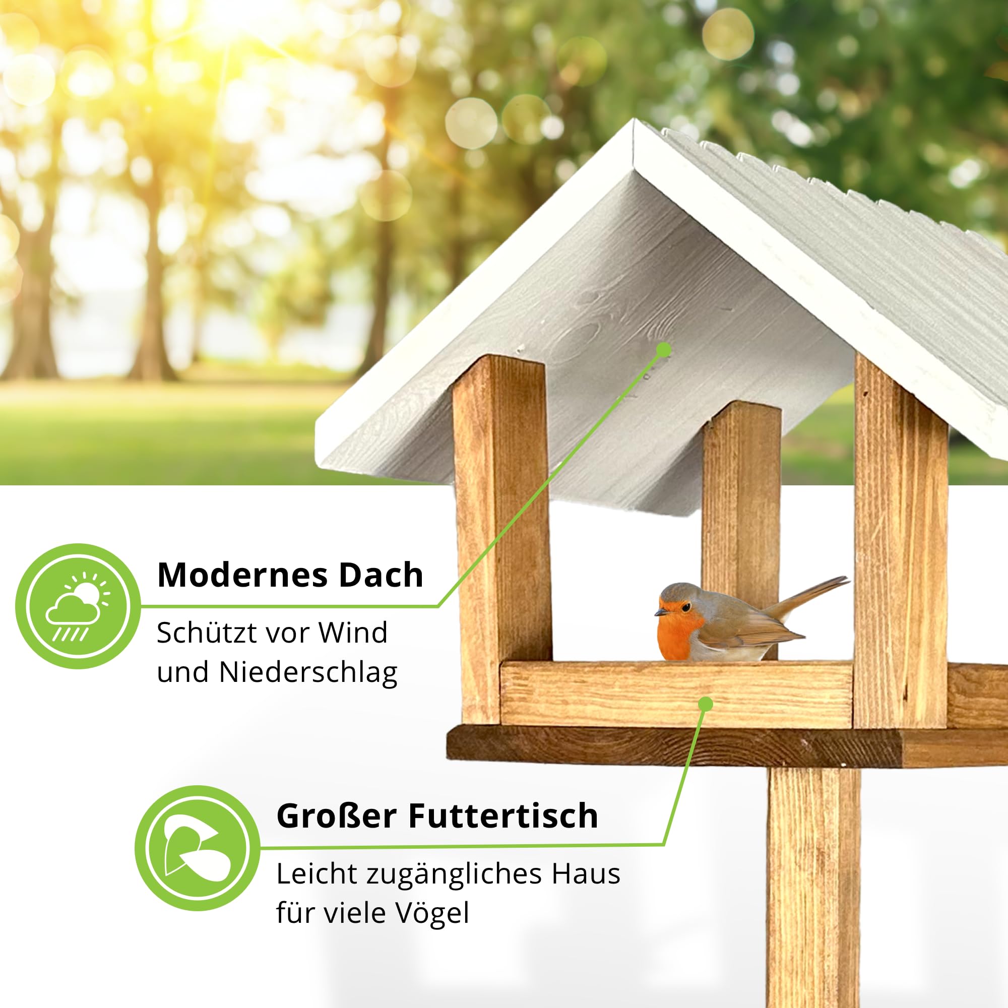 GARTENETAGE Vogelhaus mit Ständer wetterfest/massives Vogelhaus Holz mit Erdspieß/Vogelfutterhaus mit Ständer/Robustes Vogelhäuschen für Ihren Garten