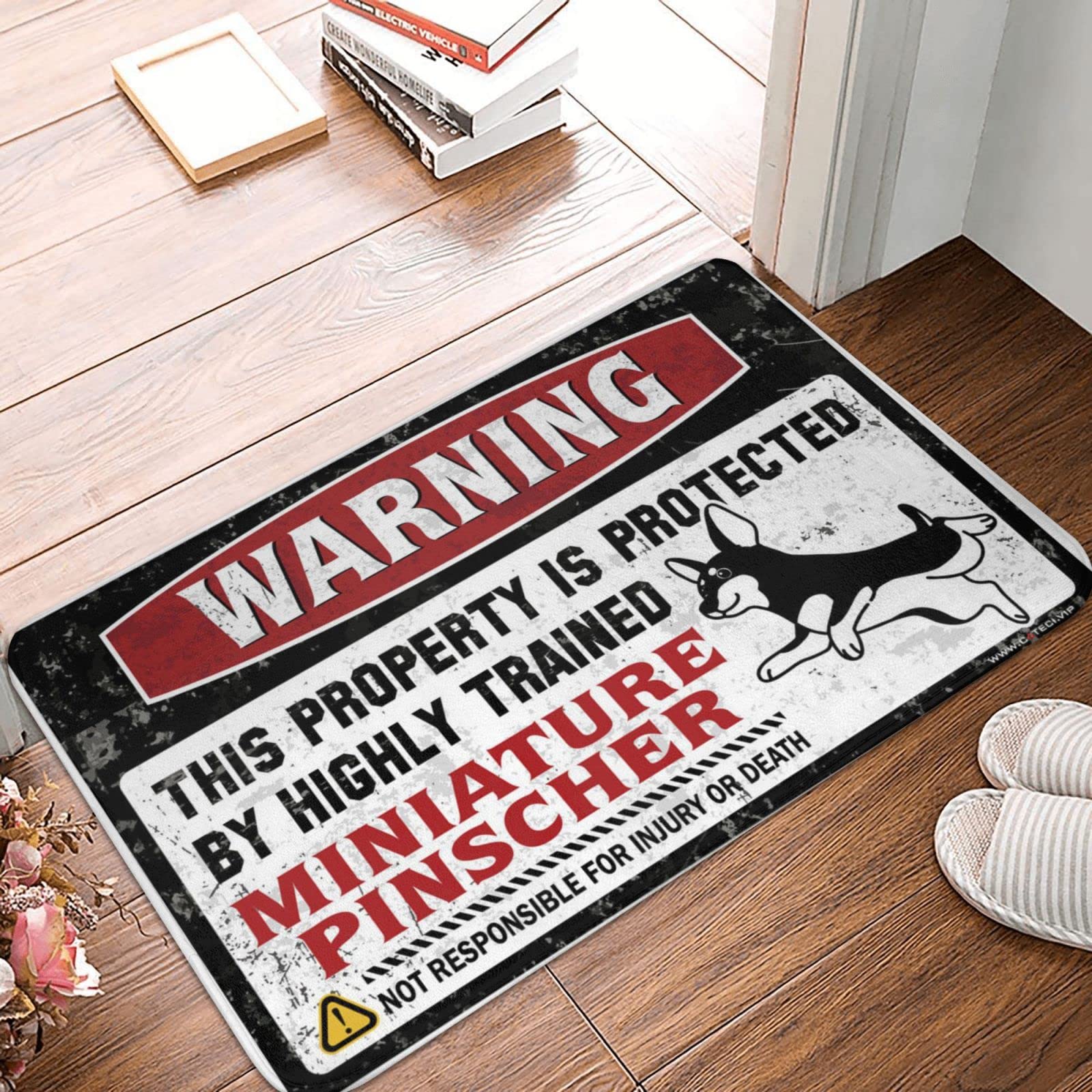 Front Door Mats Indoor Warning This Property Is Protected By A Highly Trained Miniature Pinscher Doormat Welcome Mat For Classroom Kitchen Rug Set(65X90CM)